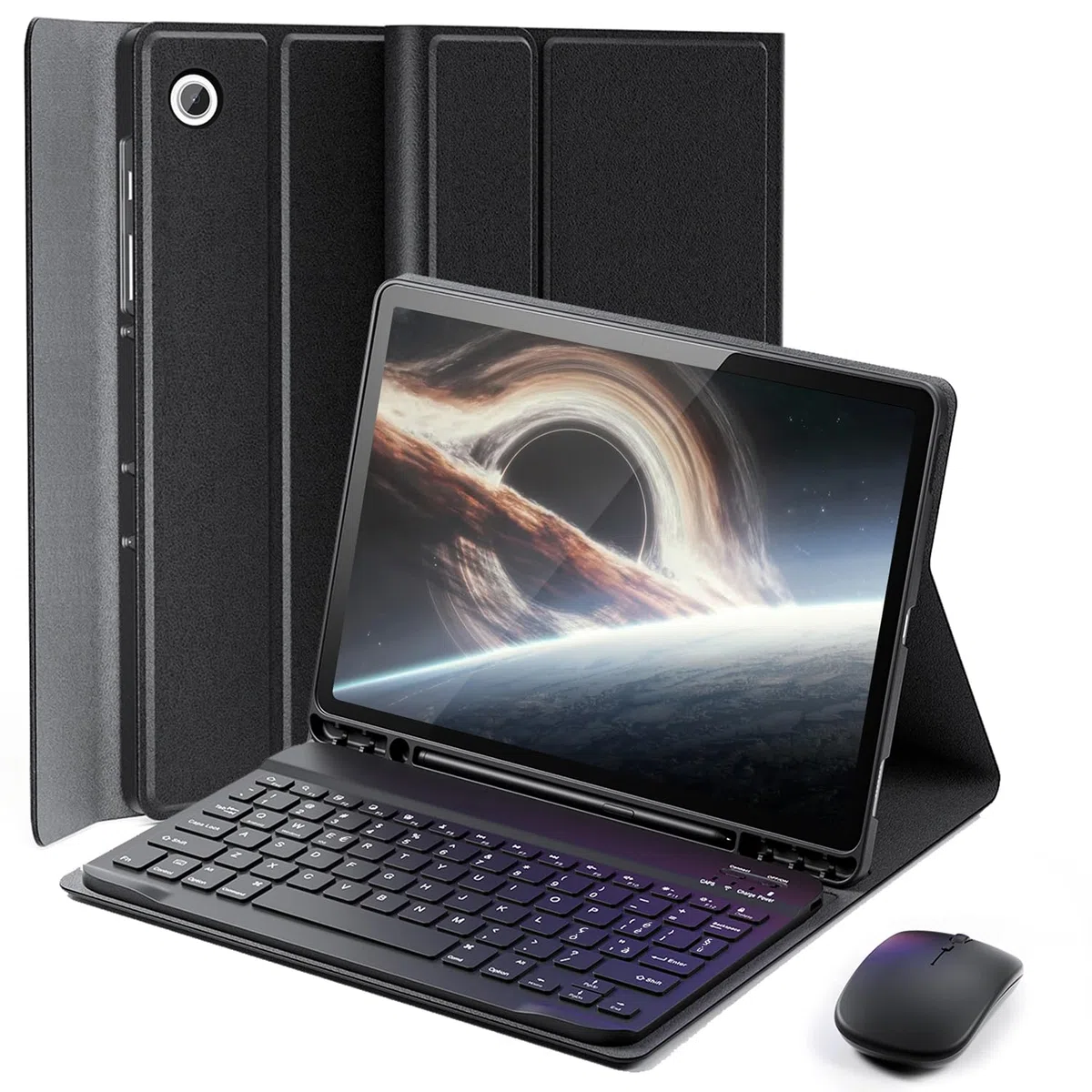 Cover Per Samsung Galaxy Tab A8 10.5 Pollici (2022) con Bluetooth Wireless Tastiera Ltaliano (QWERTY) Essere Caricata e Mouse Coperchio Protettivo con Scanalatura Portapenna Keyboard Case Nero