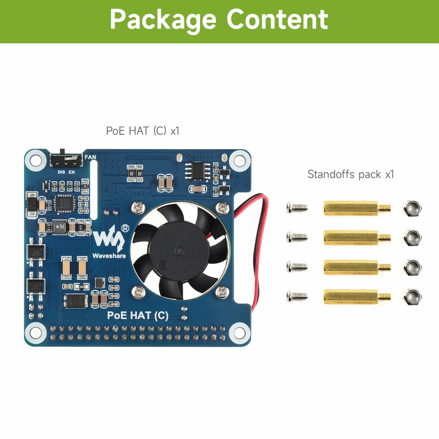 Waveshare PoE HAT (C) For Raspberry Pi 3B+/4B, 802.3af/at Power-Sourcing Equipment Required
