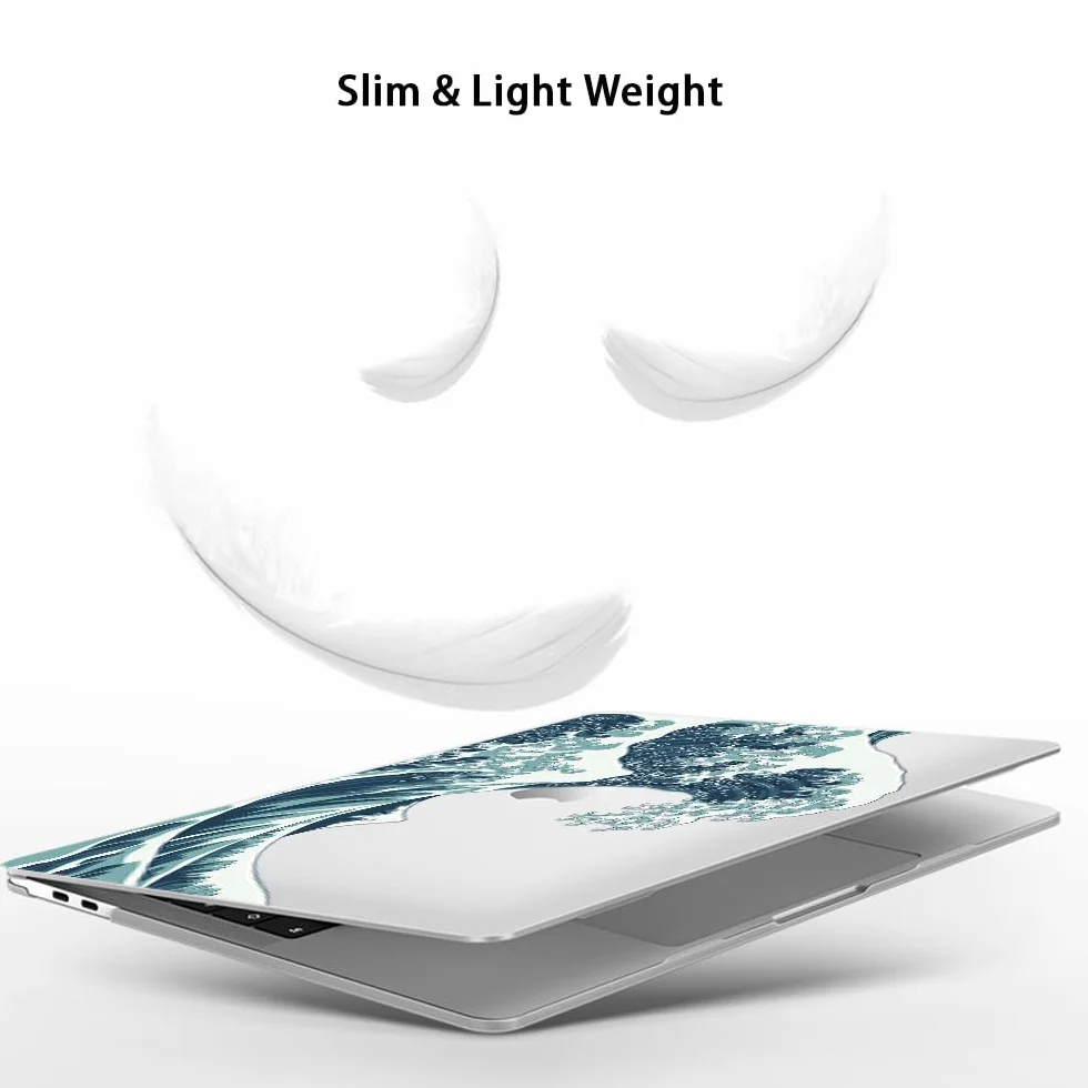 4 in 1 Custodia per MacBook Air 13 Pollici 2020 2019 2018 Modello A2337 M1/A2179/A1932, Plastica Case Rigida & Tastiera Cover & Proteggi Schermo per MacBook Air 13,3, Onde Giapponesi