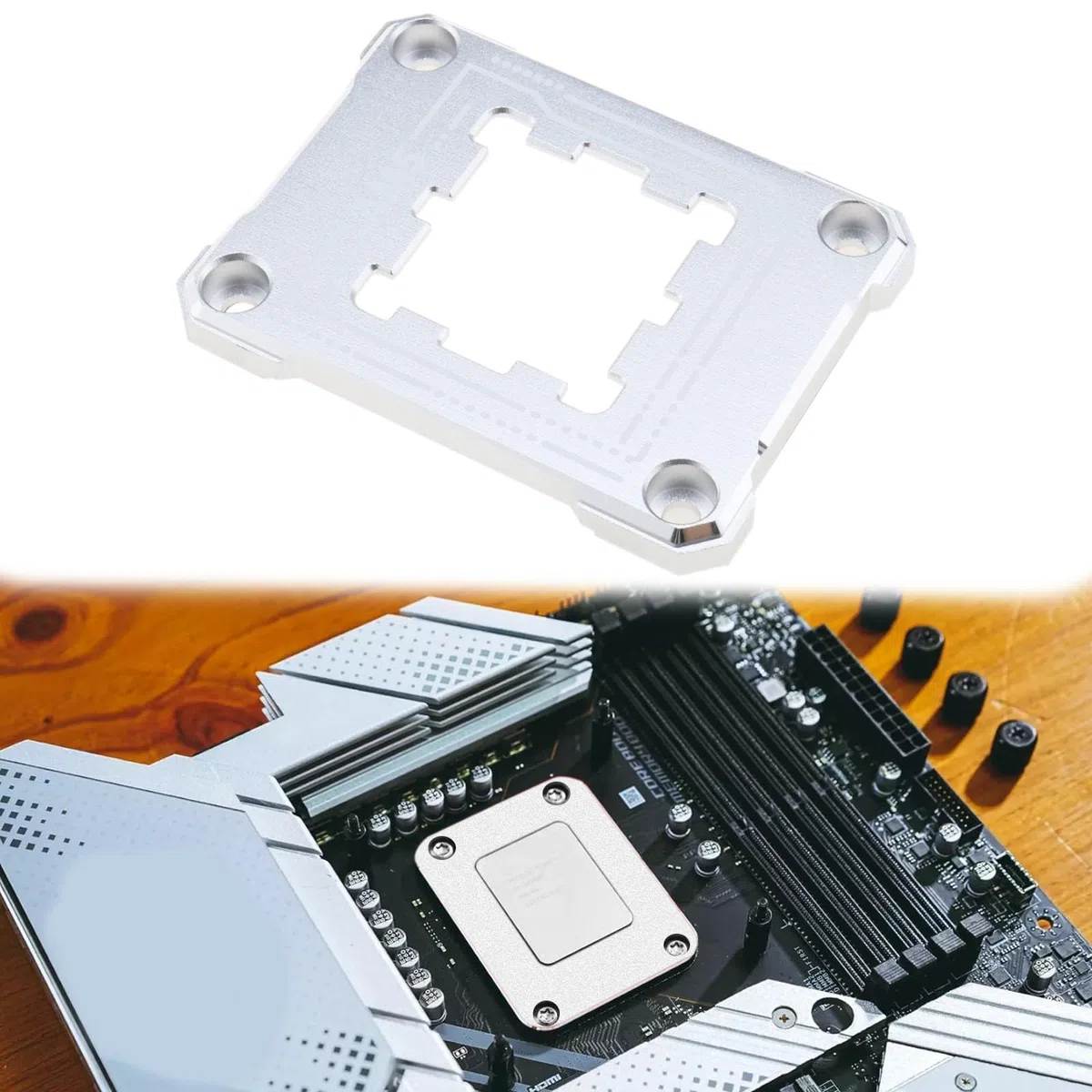 AM5 - Supporto per processore AM5, telaio di contatto anti-piegatura, con 4 viti e 1 cacciavite, telaio di fissaggio anti-piegatura, correttore 75 x 56 mm, argento