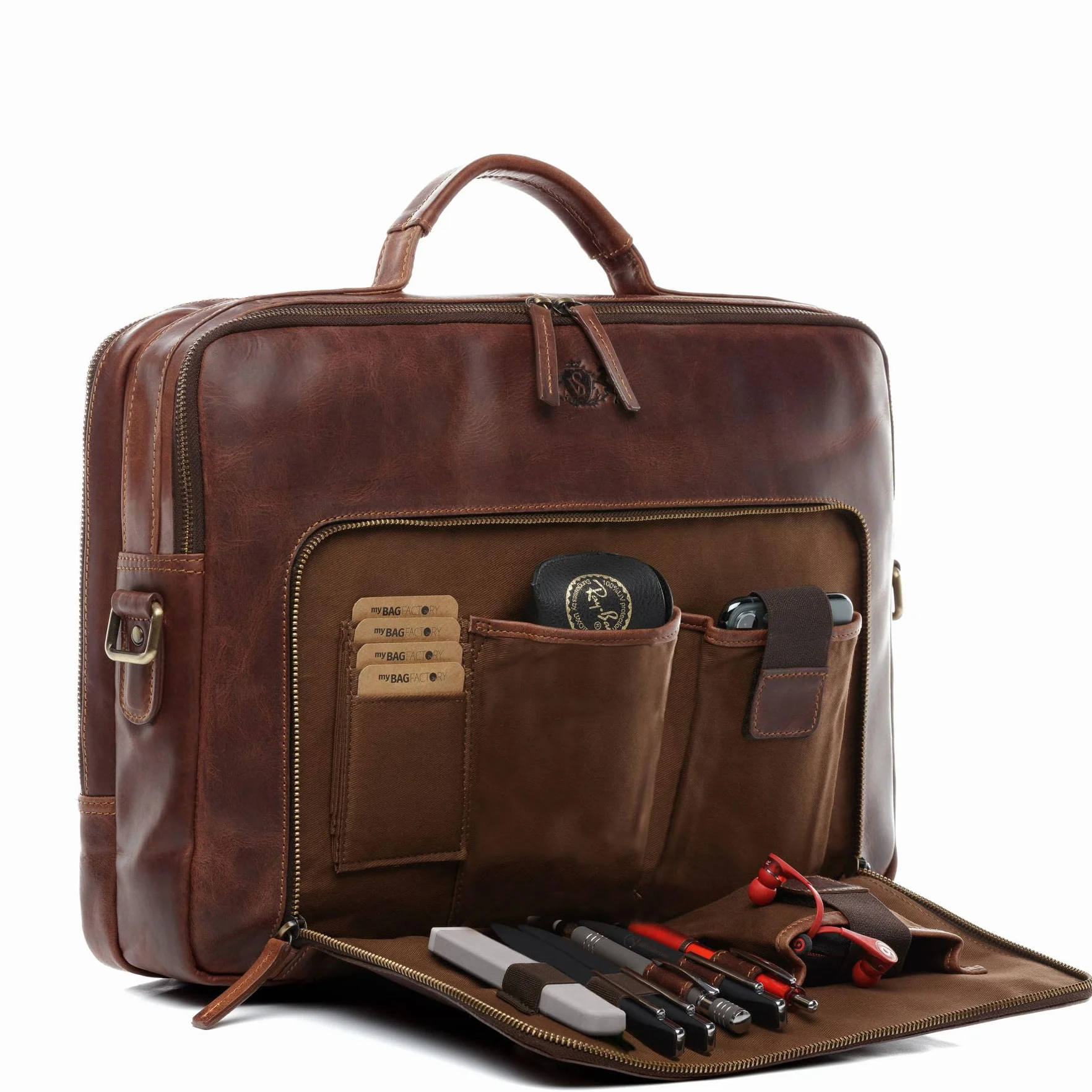 SID & VAIN Laptop Bag Simon XL Business Briefcase Real Leather 15.4 inch Laptop Portable Computer Satchel Leather Bag Women and Men