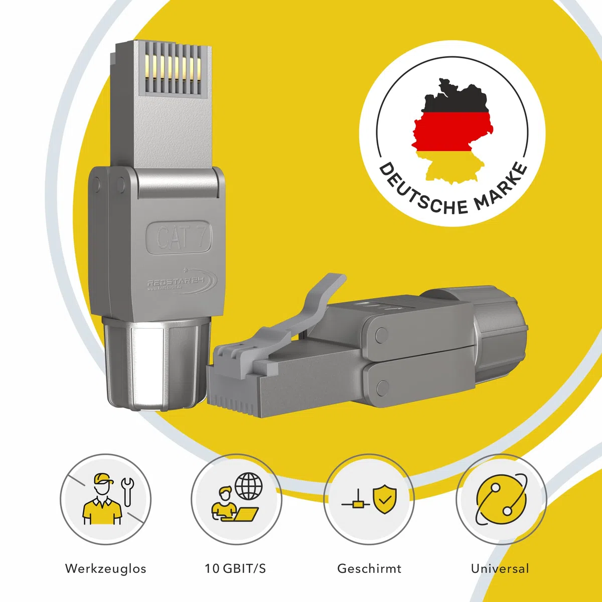 RedStar24 Connettore RJ45 senza attrezzi CAT 7 - Connettore di rete per cavo di posa AWG 22-24 - Cavo di rete LAN CAT7 CAT6a - schermato - LSA convertibile - 10 Gbps - 6 pezzi