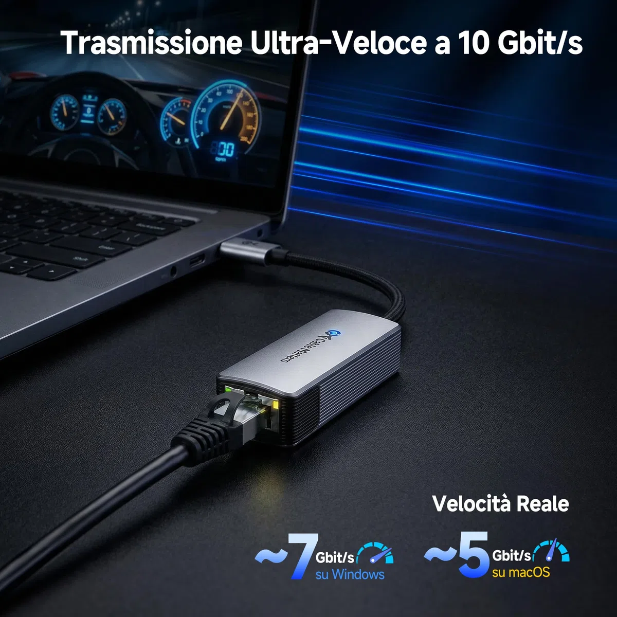 Cable Matters Adattatore USB-C a Ethernet 10Gb in alluminio | E USB4 / Thunderbolt 5 a RJ45, Silenzioso e fresco, Reale Geschwindigkeit: Circa Windows / circa macOS