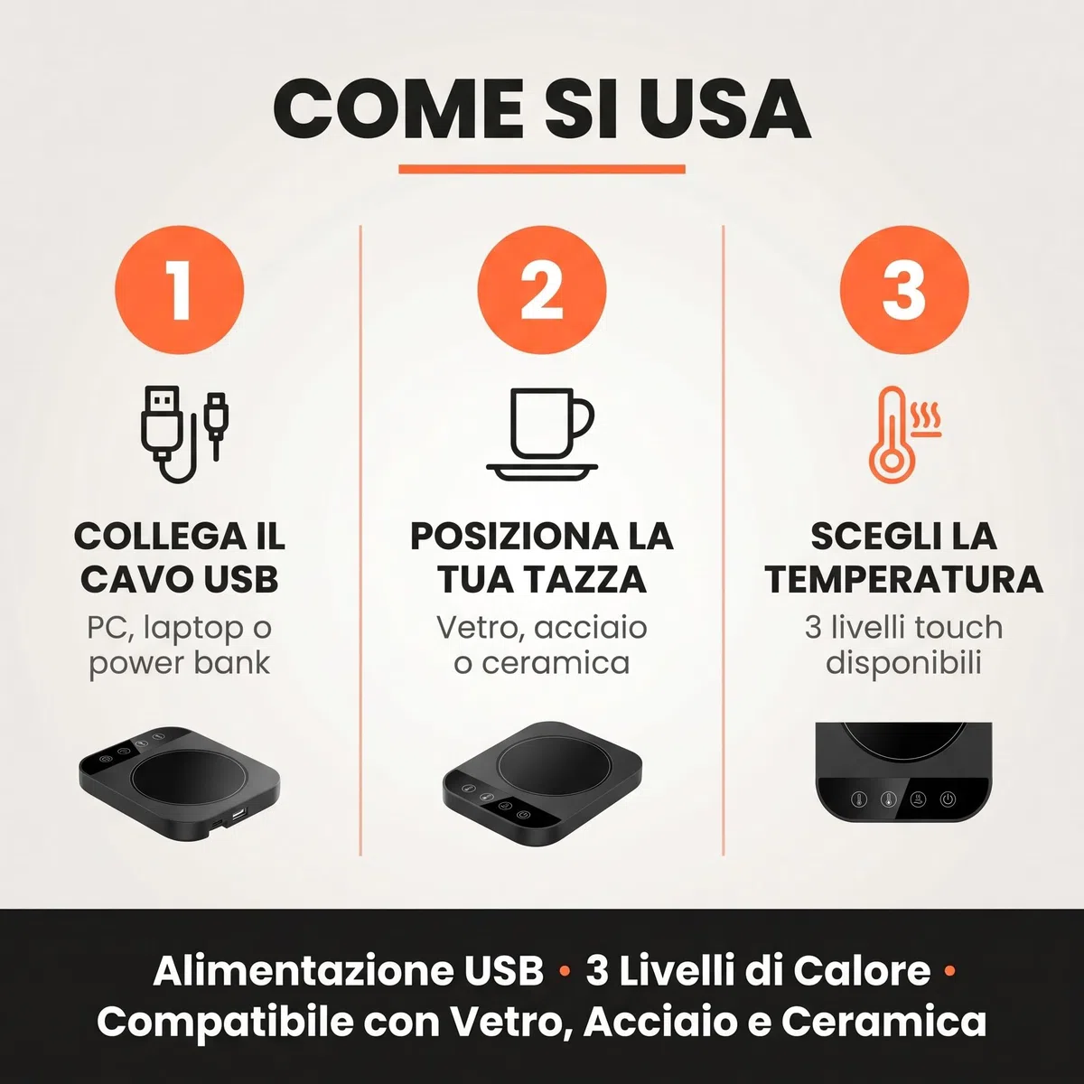 Scalda Tazze USB – Piastra Elettrica Riscaldante per Bevande – Compatibile con Tazze in Vetro, Acciaio e Ceramica – Perfetto per Casa, Ufficio e Smart Working