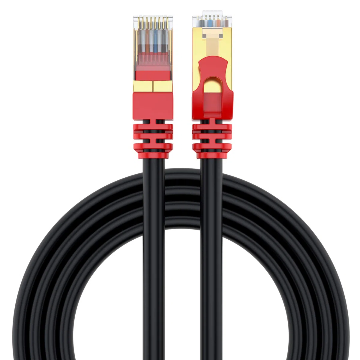 MutecPower 15m Cavo CAT 7 Esterno da impermeabile per uso interramento diretto Cavo di rete Ethernet RJ45 esterna - SSTP - 600 Mhz - Nero 15 metri con fascette e clip