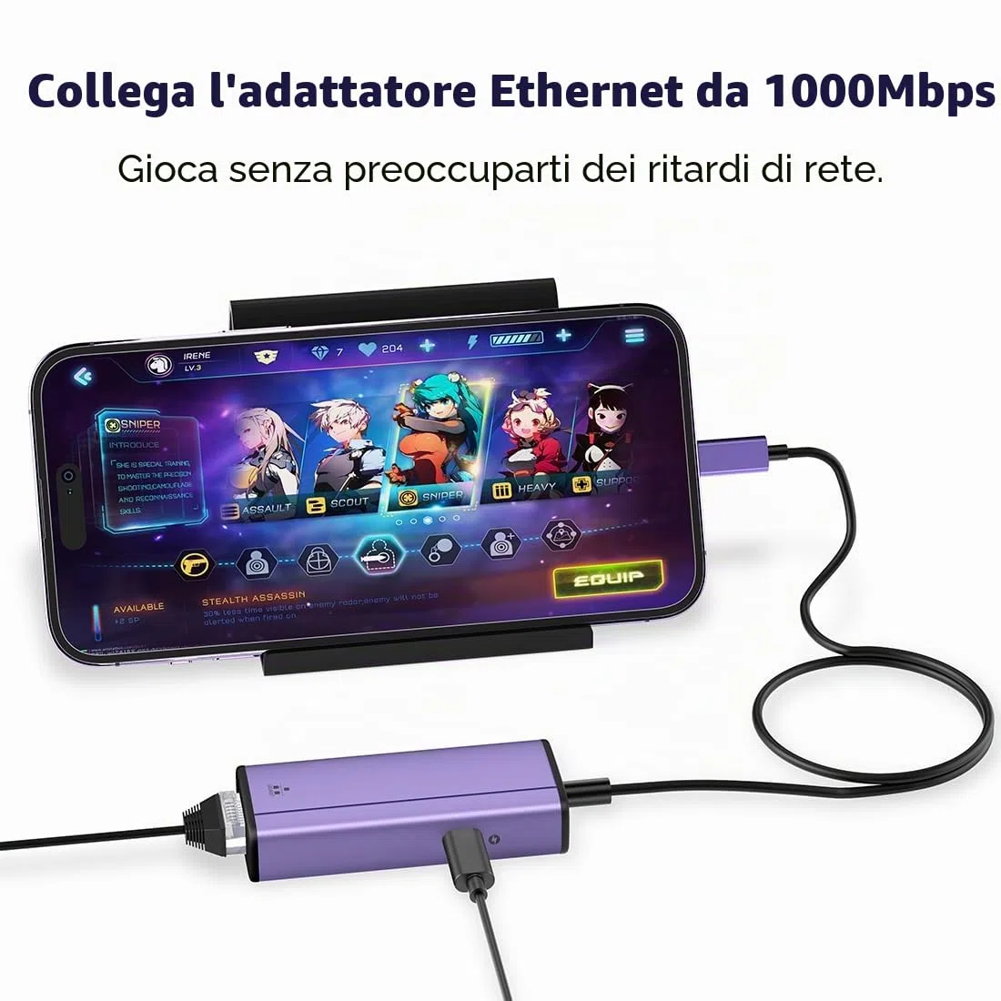 Adattatore da Lightning a Ethernet 1000 Mbps, IVSHOWCO 2 in 1 per iPhone iPad a RJ45 Ethernet LAN adattatore di rete con porta di ricarica, 1 Gigabit ad alta velocità, Plug and Play
