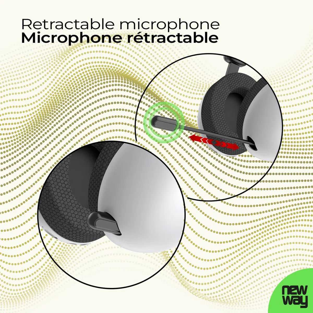 NEWWAY NH251 - Cuffie audio senza fili, microfono retrattile, tripla modalità WiFi 2,4 GHz/BT, ricevitore USB/USB-C, per PC, laptop, smartphone, console e Mac (bianco)