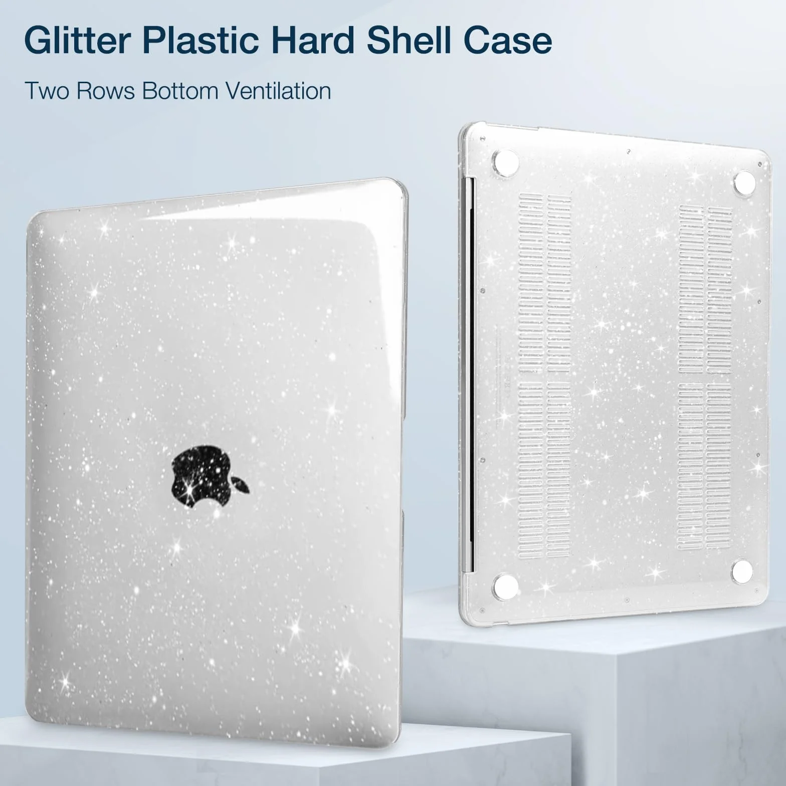 MOSISO Custodia Compatibile con MacBook Air 13 Cover M5 M4 M3 M2 2026-2022 A3449 A3240 A3113 A2681, Glitter Case per MacBook Air 13,6'' display Liquid Retina&Copritastiera&Pellicola, Trasparente