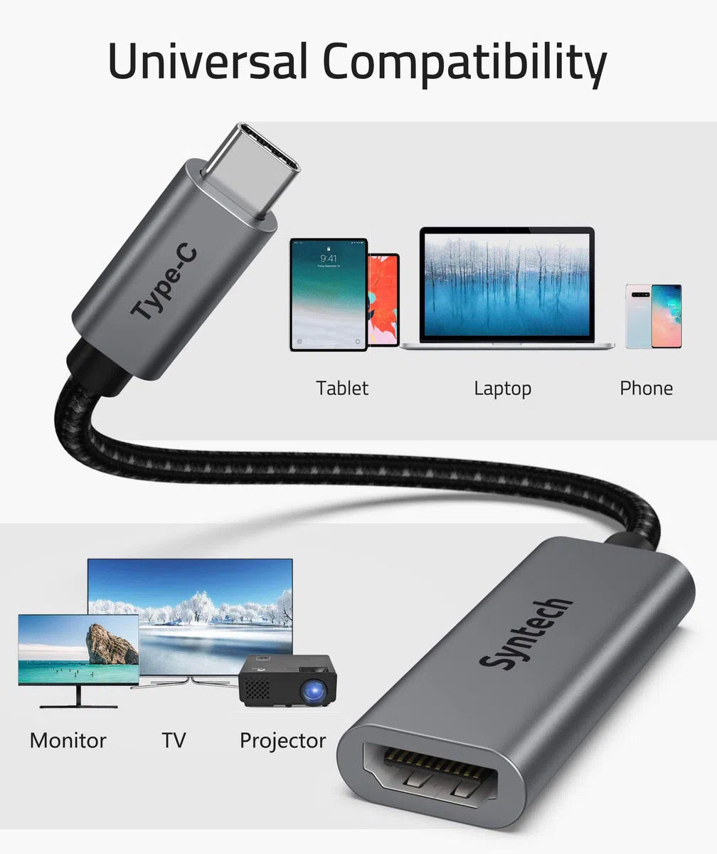 Syntech Thunderbolt 3, cavo adattatore da USB C a HDMI, compatibile con MacBook Pro, MacBook Air, iPad Pro, Samsung Galaxy S10, S9, Dell XPS 13, 15 e altri