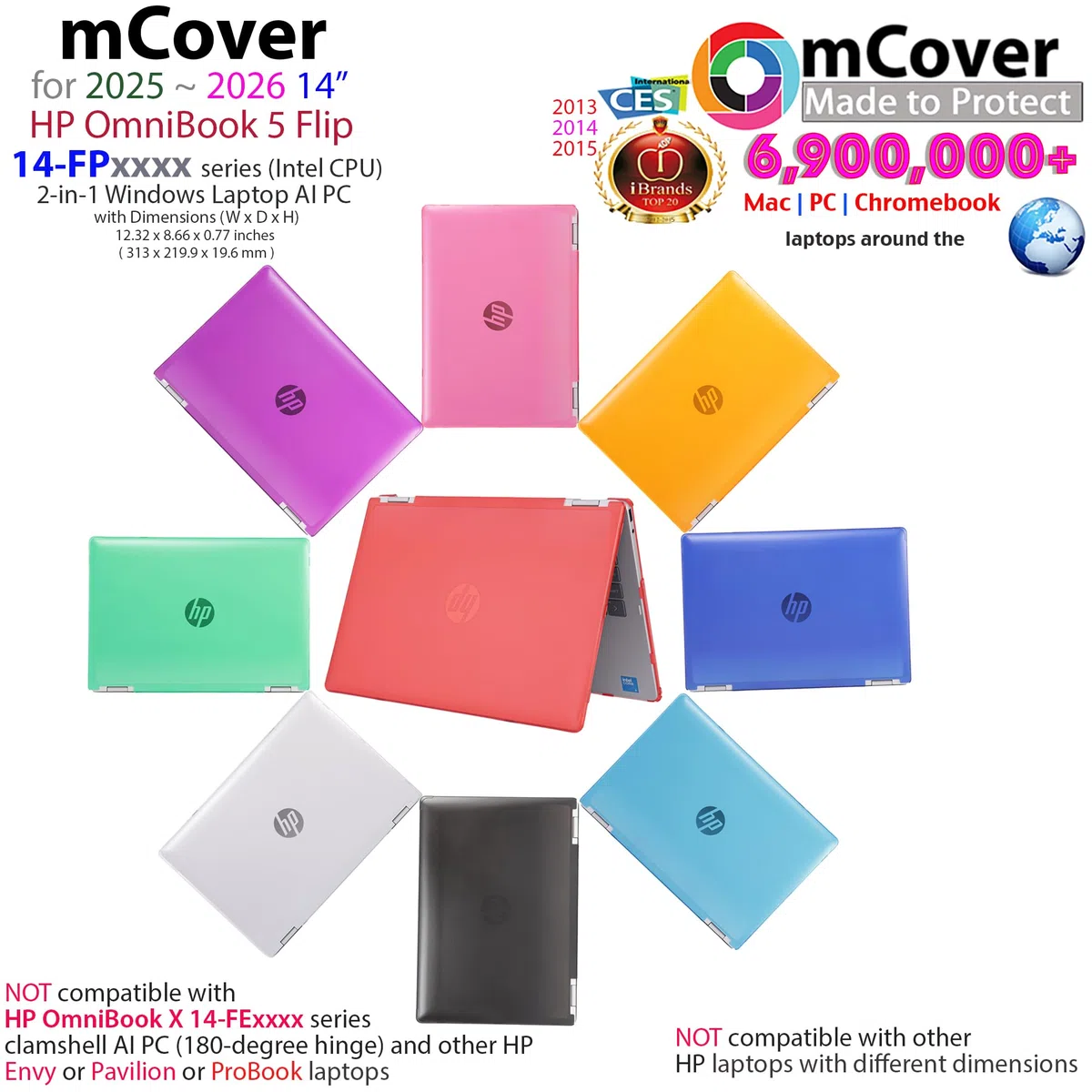mCover Custodia compatibile solo per computer portatili Windows 2-in-1 2025-2026 da 14 pollici HP OmniBook 5 Flip 14-FPxxxx 2-in-1 (non compatibile con altri modelli HP), arancione