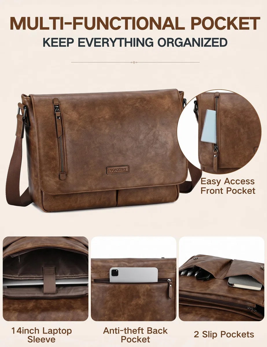 VX VONXURY Borsa a Tracolla Uomo, Borsa porta pc Laptop Messenger Bag per Lavoro e Scuola