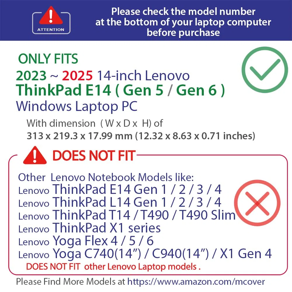 mCover Custodia rigida compatibile solo per Lenovo ThinkPad E14 Gen 5 / Gen 6 2023-2025 da 14" (con cerniera a 180°, non compatibile con altri modelli Lenovo) - Aqua