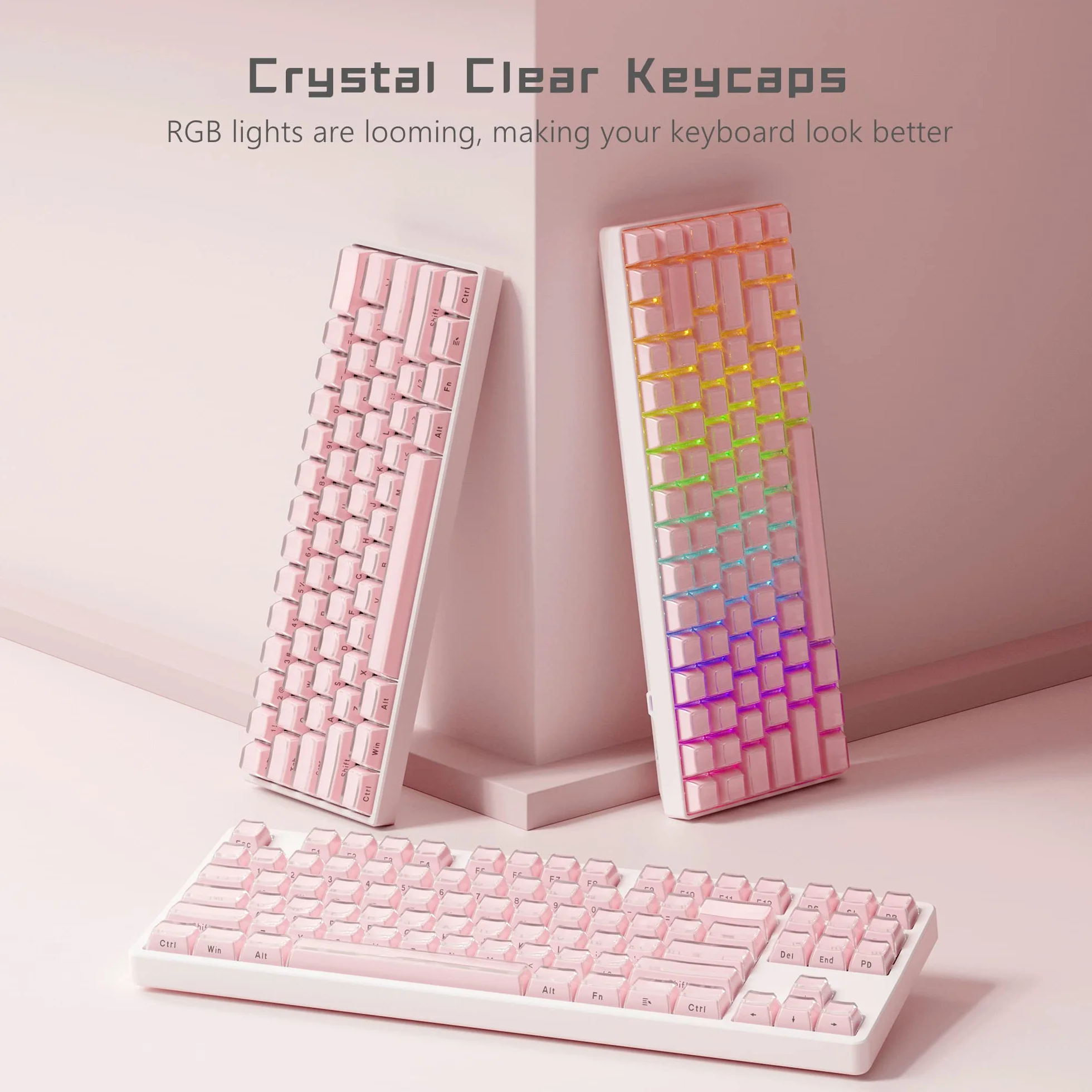 Womier Jelly Keycaps-Crystal Cute Keycaps Pink 60 65 75 100 Percent, Side Printed Elegant Key caps Custom113 Keys, OEM Profile for 61/68/84/87/98/100 Cherry Gateron MX Mechanical, Pink