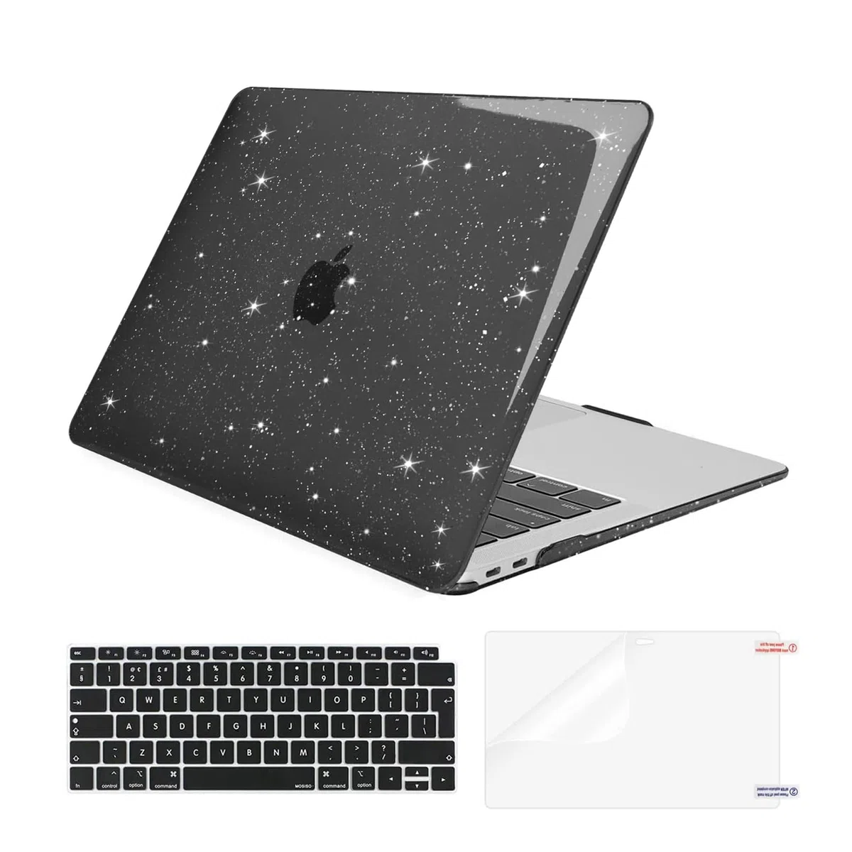 MOSISO Custodia Compatibile con MacBook Air 13 Cover M1 2021 2020 2019 2018 A2337 A2179 A1932 Touch ID, Glitter Case per MacBook Air M1 Cover 13,3'' Pollici&Copritastiera&Pellicola, Nero