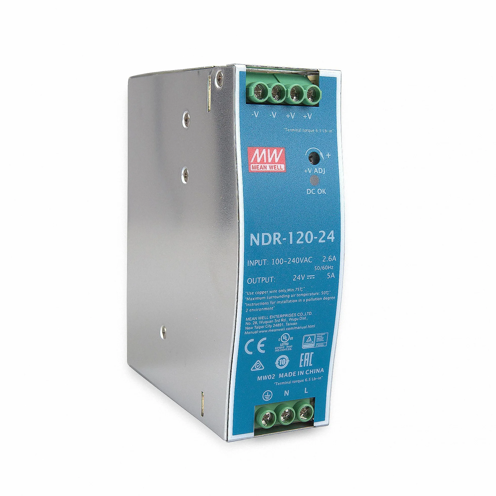 MeanWell NDR-120-24 - Alimentatore di rete DIN RAIL 120 W, 24 V, 5 A