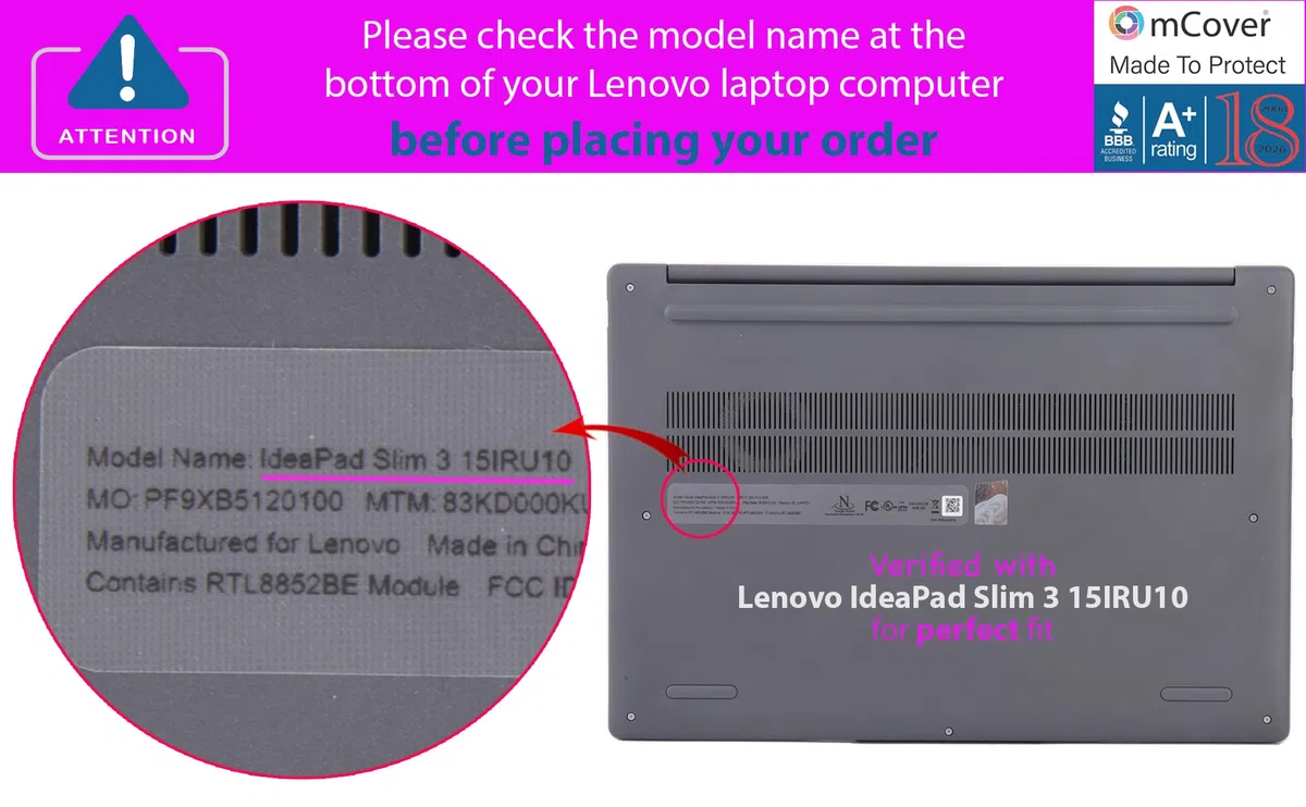mCover Custodia compatibile solo per computer Windows Lenovo IdeaPad Slim 3 15AHP10 / 15ARP10 / 15IRH10 / 15IRH10 / 15IRU10 da 15" (non compatibile con altri modelli Lenovo) (nero)