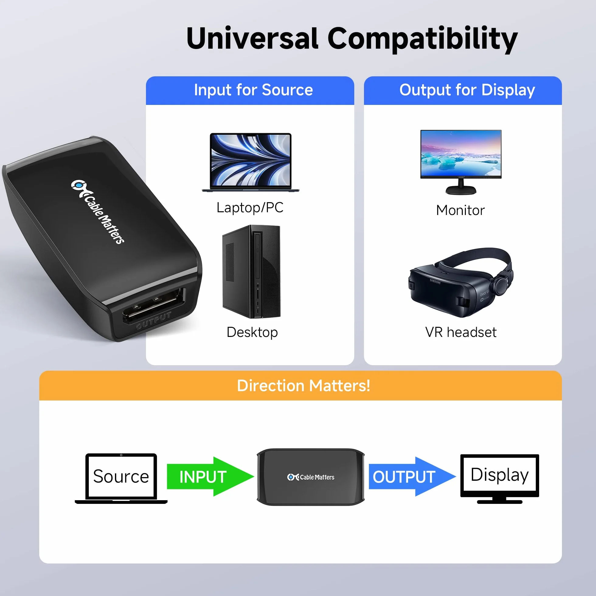 Cable Matters Ripetitore DisplayPort - Cavo Extender e Booster di Segnale per Risoluzione Video 8K per Oculus Rift e altri