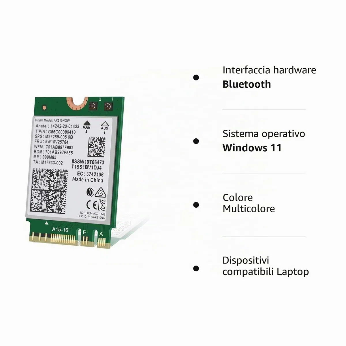 Intel Wi-Fi 6E AX210 Interno WLAN 2400 Mbit/s