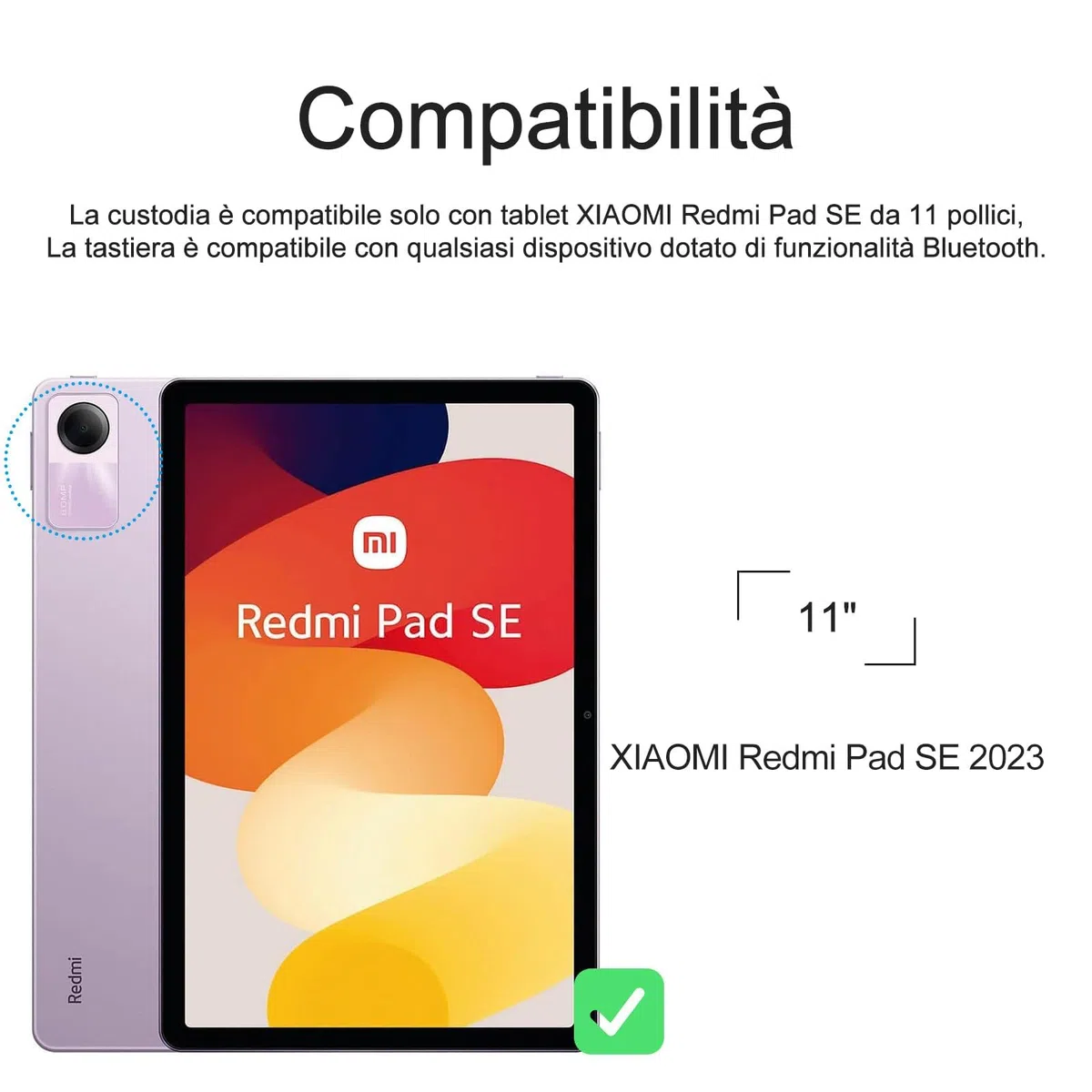 IVEOPPE Tastiera Xiaomi Redmi Pad SE, Xiaomi Redmi Pad SE Cover con Tastiera, Custodia Tastiera Italiano Bluetooth Magnetica Staccabile per Tablet Xiaomi Redmi Pad SE 11 pollici 2023, Nero
