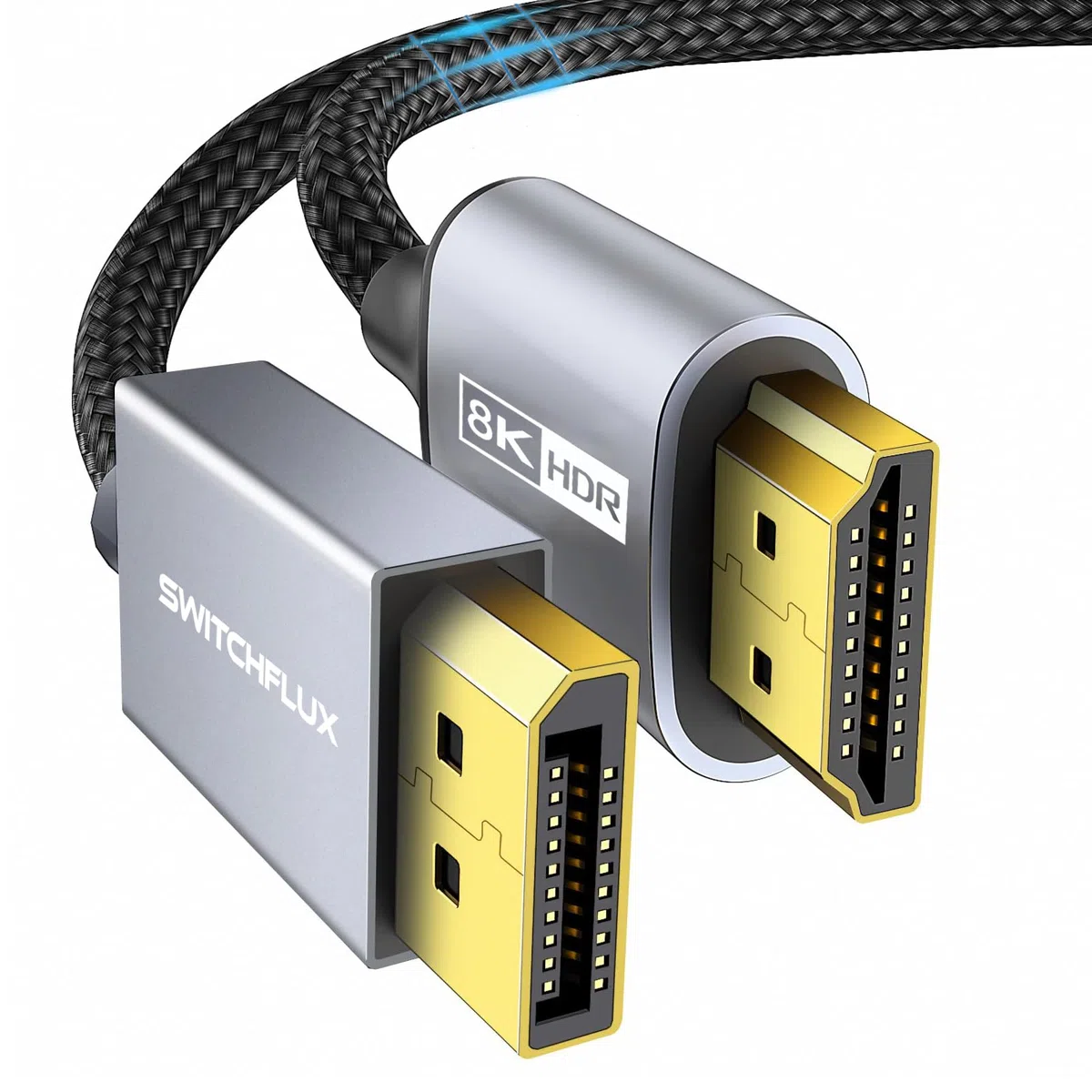Cavo da DisplayPort a HDMI 8K da 1,8 m [8K a 60Hz, 4K a 120Hz, 2K a 144Hz] Unidirezionale DP Source a display HDMI, cavo intrecciato da DisplayPort 1.4 a HDMI 2.1 per AMD, NVIDIA