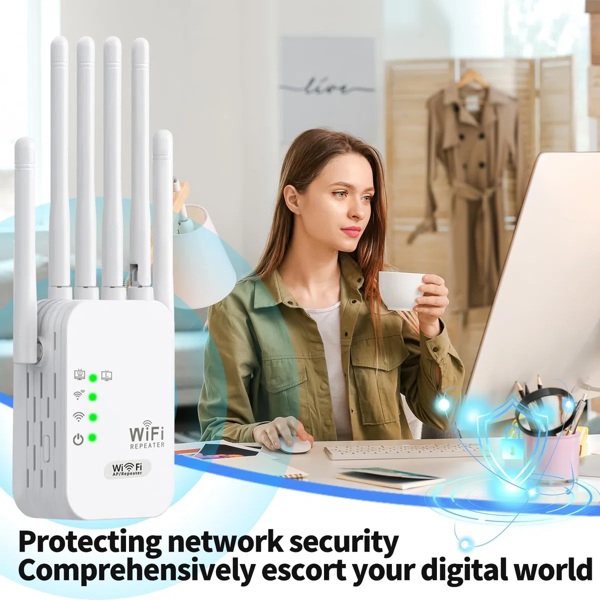 Ripetitore Wireless Wifi, amplificatore di segnale WiFi AC1200 Mbps, porta Gigabit Ethernet, ripetitore wifi potente per casa, 2 porte LAN, wifi extender per casa e ufficio,Plug and Play