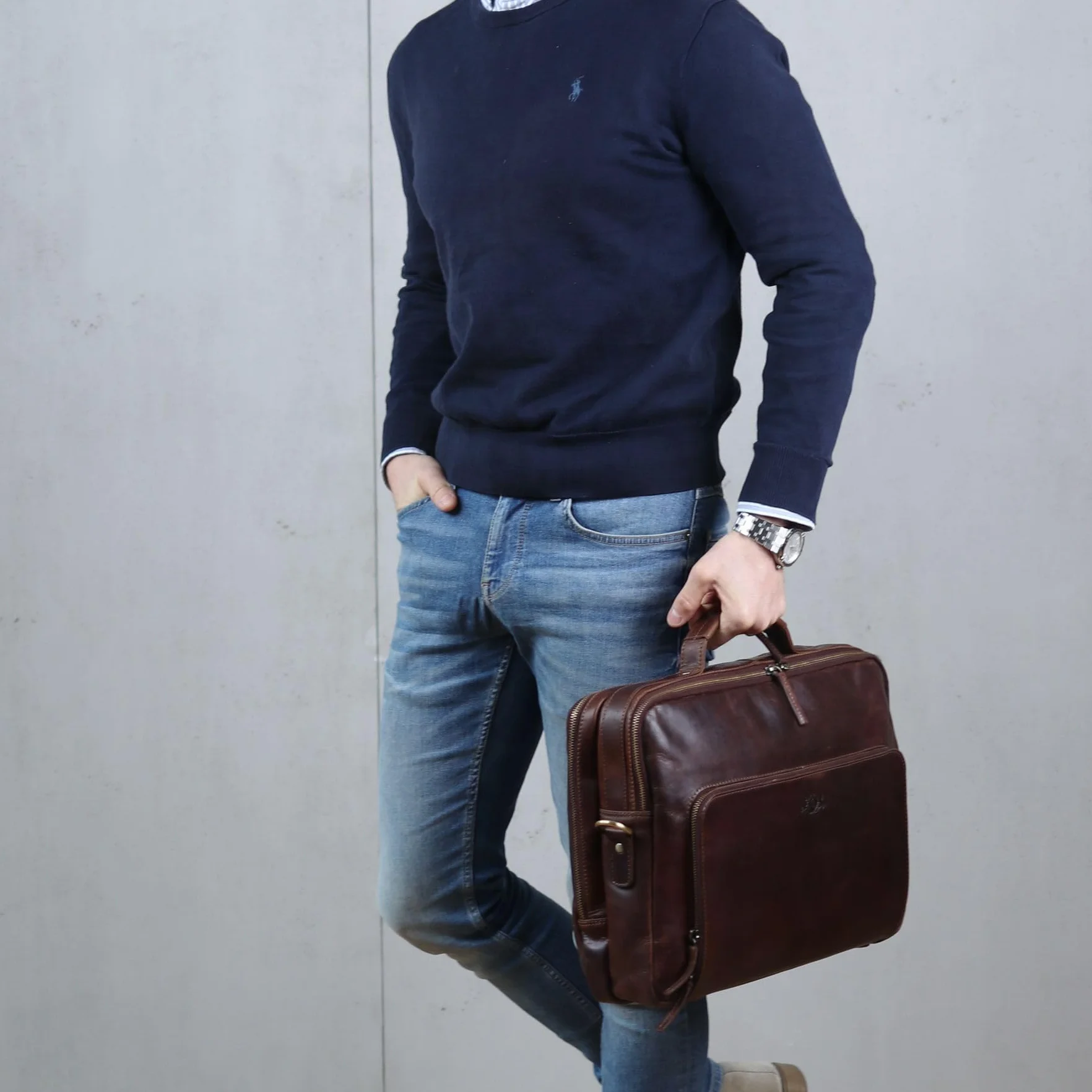 SID & VAIN Laptop Bag Simon XL Business Briefcase Real Leather 15.4 inch Laptop Portable Computer Satchel Leather Bag Women and Men