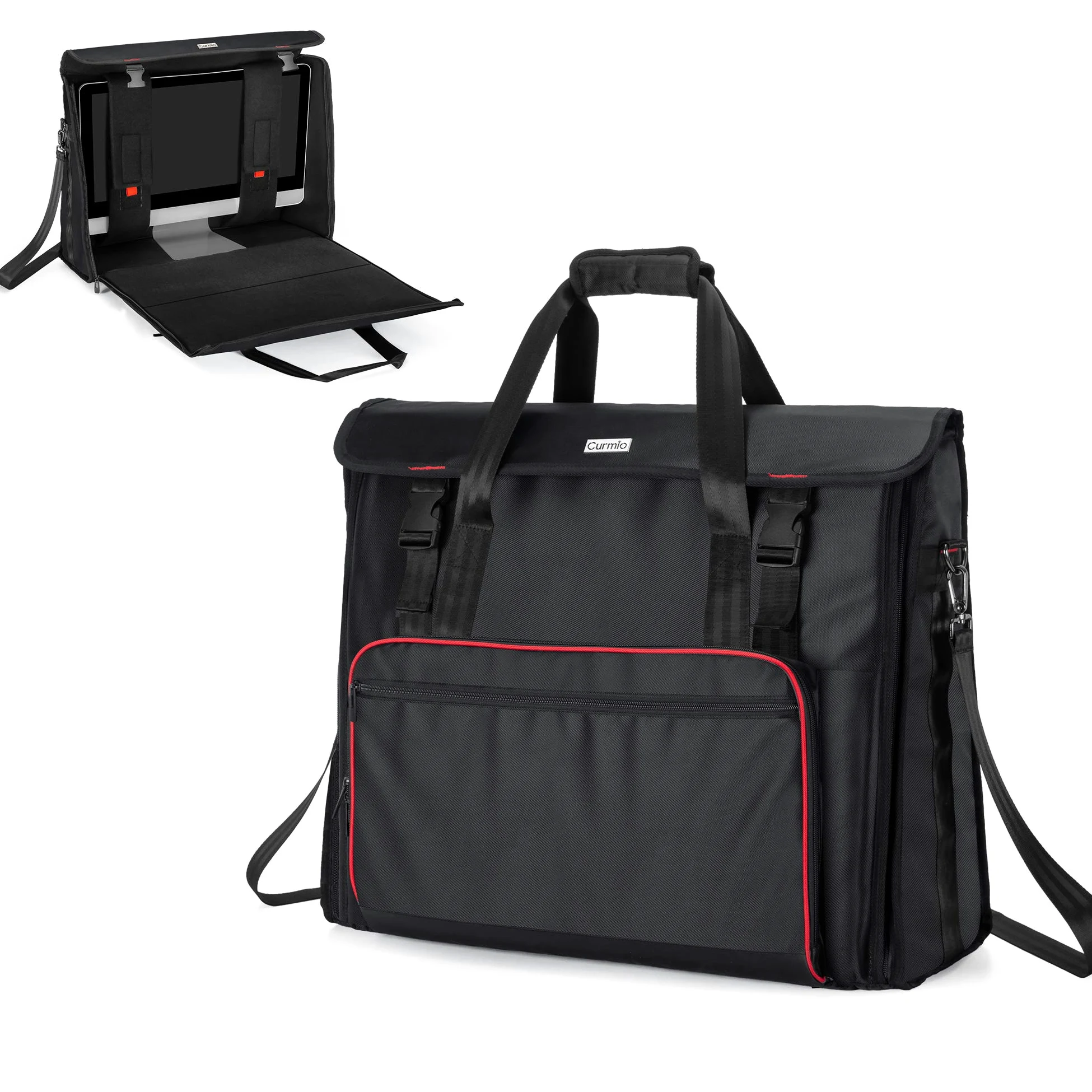 CURMIO Borsa da viaggio compatibile con computer desktop Apple iMac 27'', custodia per laptop compatibile con monitor iMac 27 pollici e accessori, Nero | Custodia da Viaggio per Schermo del Computer, Imbottitura Spessa, Tasca Accessori, Tracolla Rimovibil