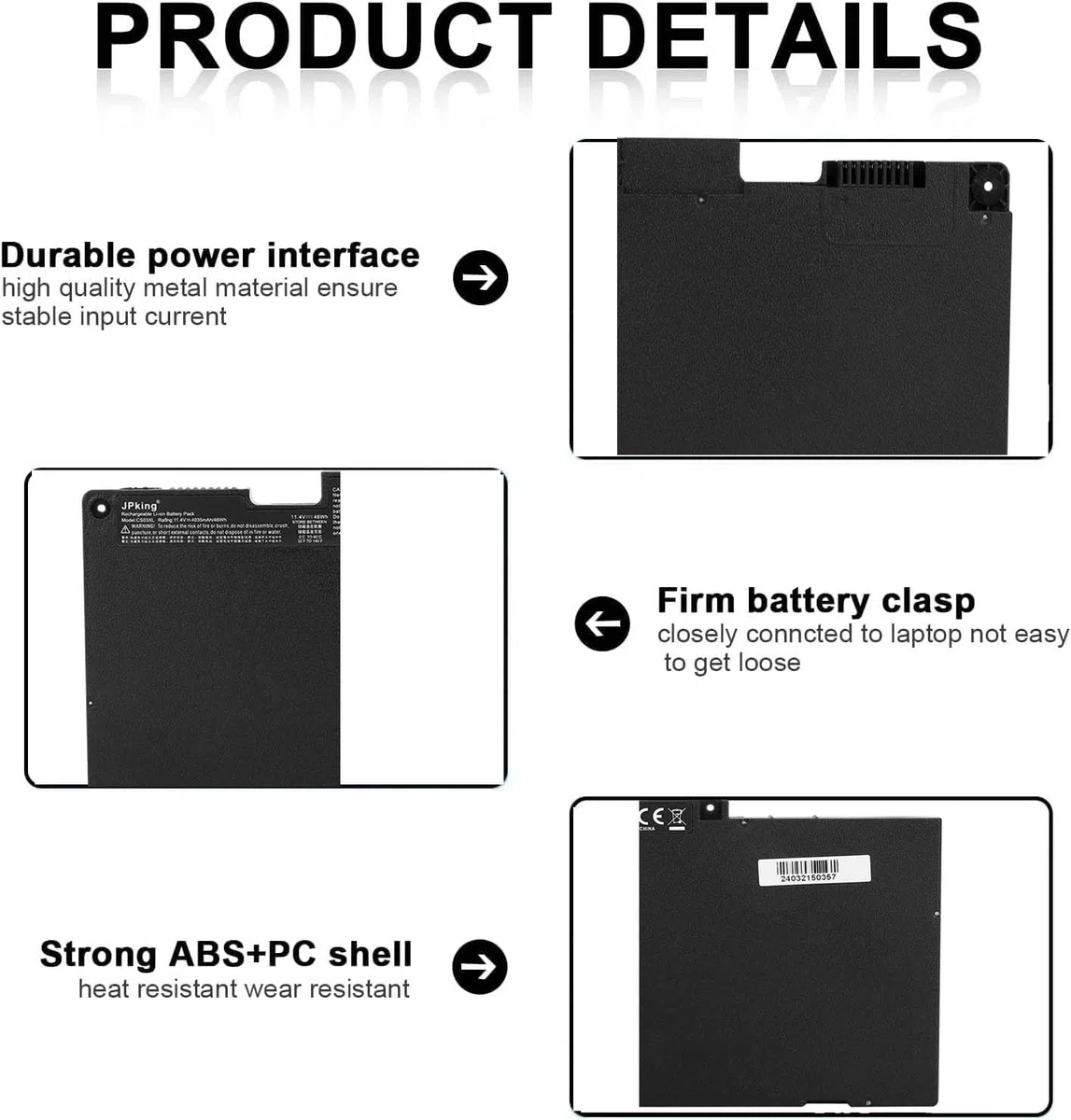 JPking CS03XL Batteria per laptop HP EliteBook 745 755 840 850 G3 G4 848 G3 ZBook 15u G3 G4 mt42 mt43 T7B32AA HSTNN-I33C-4 HSTNN-I33C-5 HSTNN-I41C-4 HSTNN-IB6Y HSTNN-UB6S HSTNN-IB6Y CS03046XL-PL 46WH