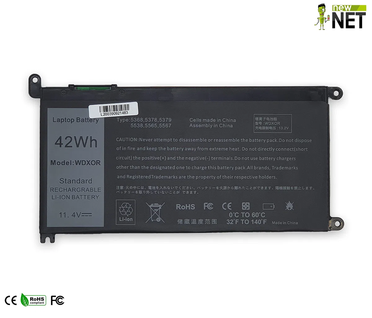 New Net - Batteria WDX0R [ 11.4 V - 3680 mAh ] compatibile con Dell P62F, P62F001, P35E, P35E001, P35E002, P66F, P66F001, P66F002, P66F003, P74G, P74G001
