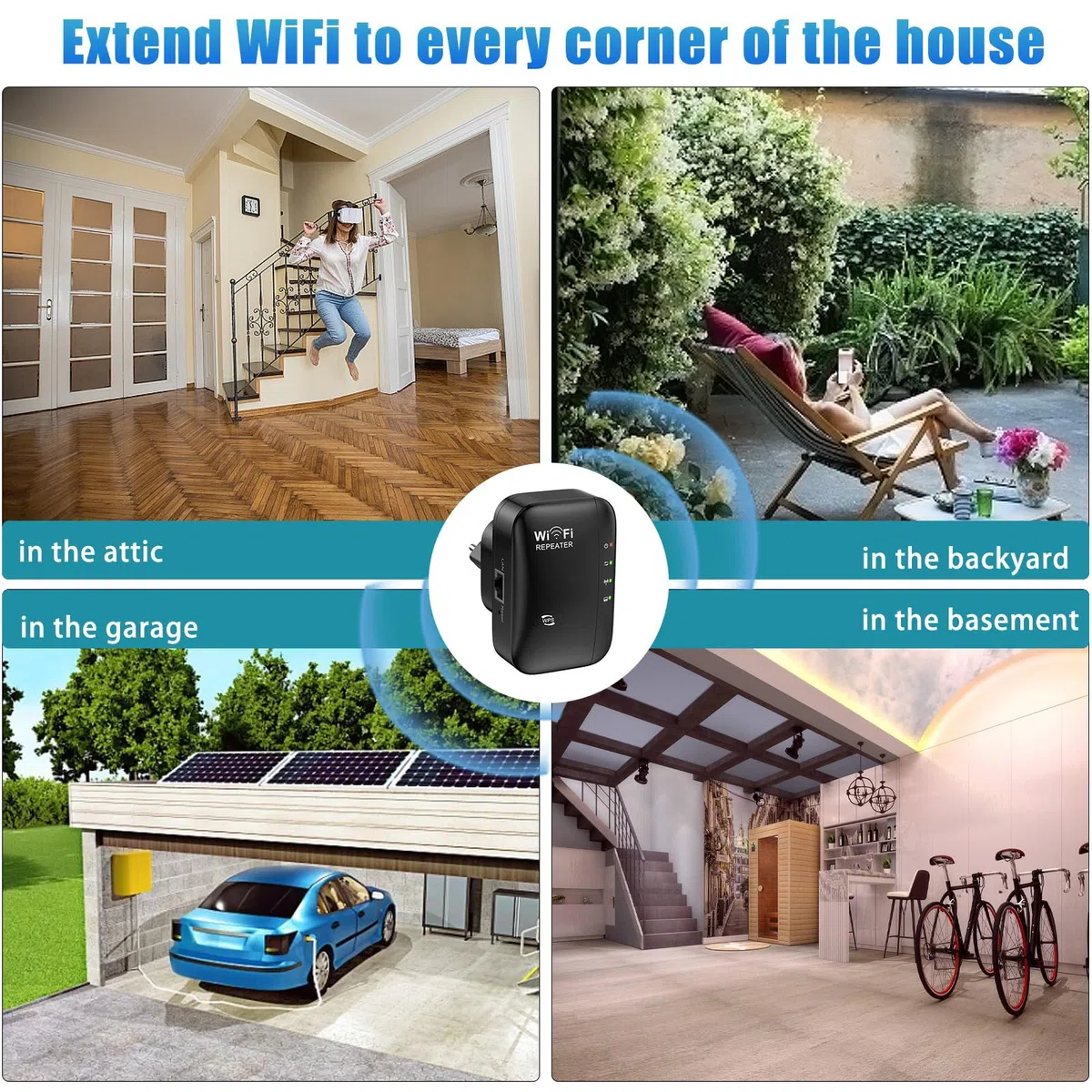 Ripetitore WiFi, Amplificatore WiFi 2.4 GHz 300 Mbps, Estensore Wi-Fi con Repertidore/Ap Modalità e Funzione WPS, Amplificatore Segnale di Rete Wi-Fi con Porta Ethernet Compatibile con tutti i