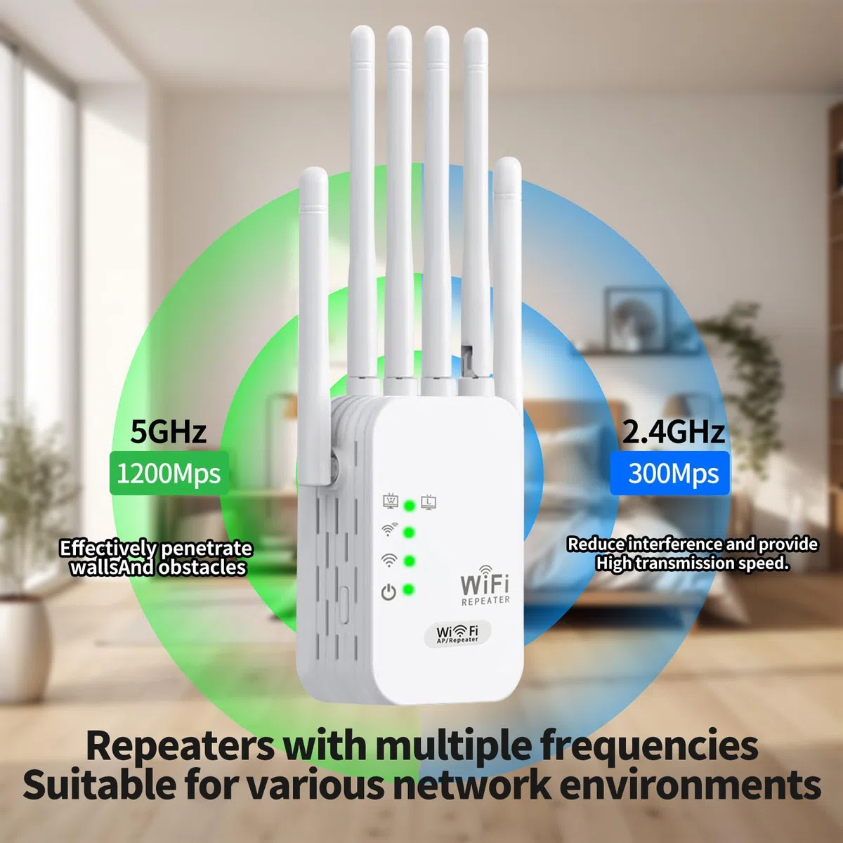 Ripetitore Wireless Wifi, amplificatore di segnale WiFi AC1200 Mbps, porta Gigabit Ethernet, ripetitore wifi potente per casa, 2 porte LAN, wifi extender per casa e ufficio,Plug and Play
