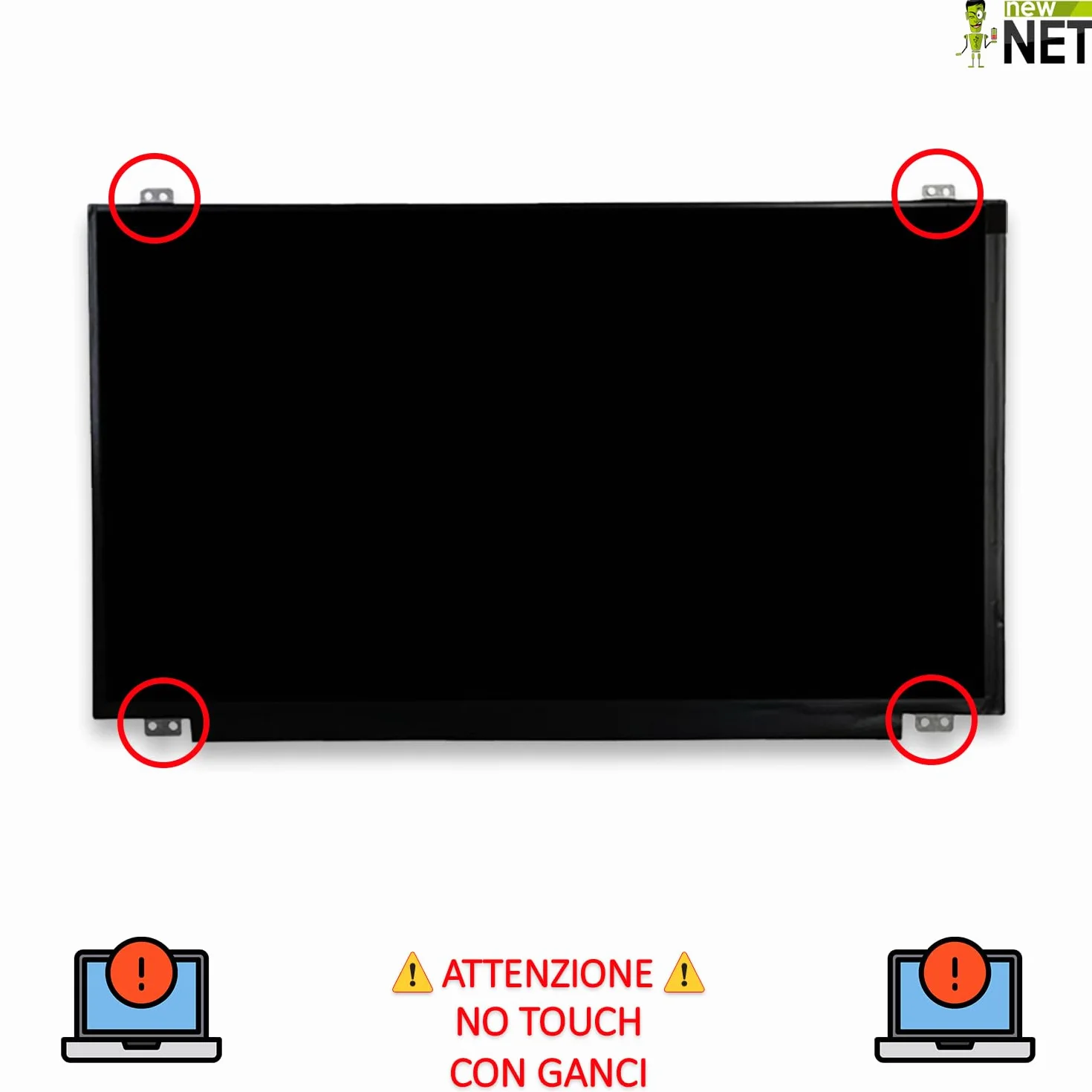 new net - Pannello Schermo Display LCD Compatibile con Lenovo 5D10G93202, 5D10G93203, 5D10G94547, 5D10H12049, 5D10H13020, 5D10H13022, 5D10H15253 [15.6 Pollici - HD - 1366 x 768-30 Pin]