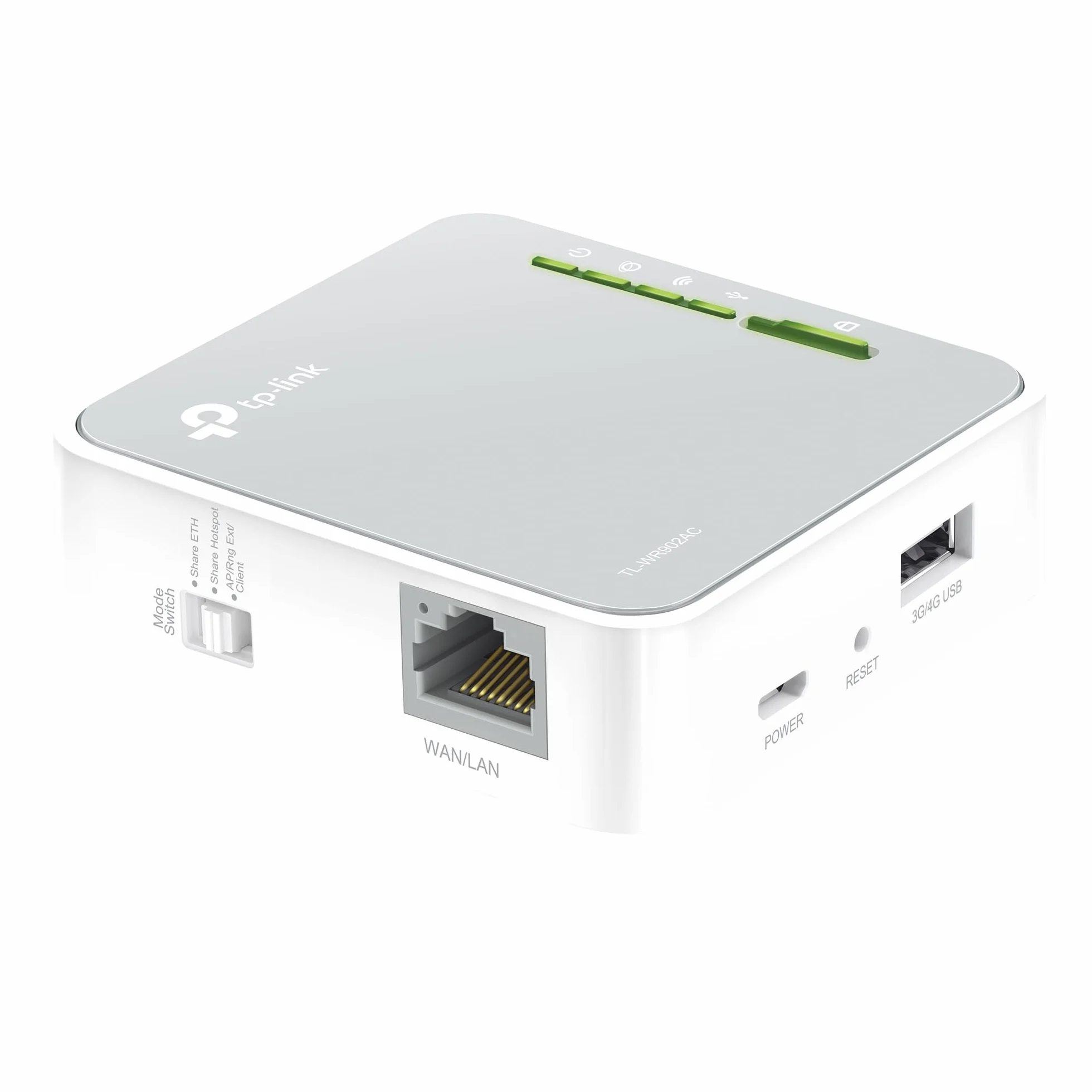 TP-Link Nano router WLAN TL-WR902AC AC750 (433 Mbit/s (5 GHz) +300 Mbit/s (2,4 GHz) (portatile, punto di accesso, adattatore TV, ripetitore, router, client, media, server FTP), bianco/grigio