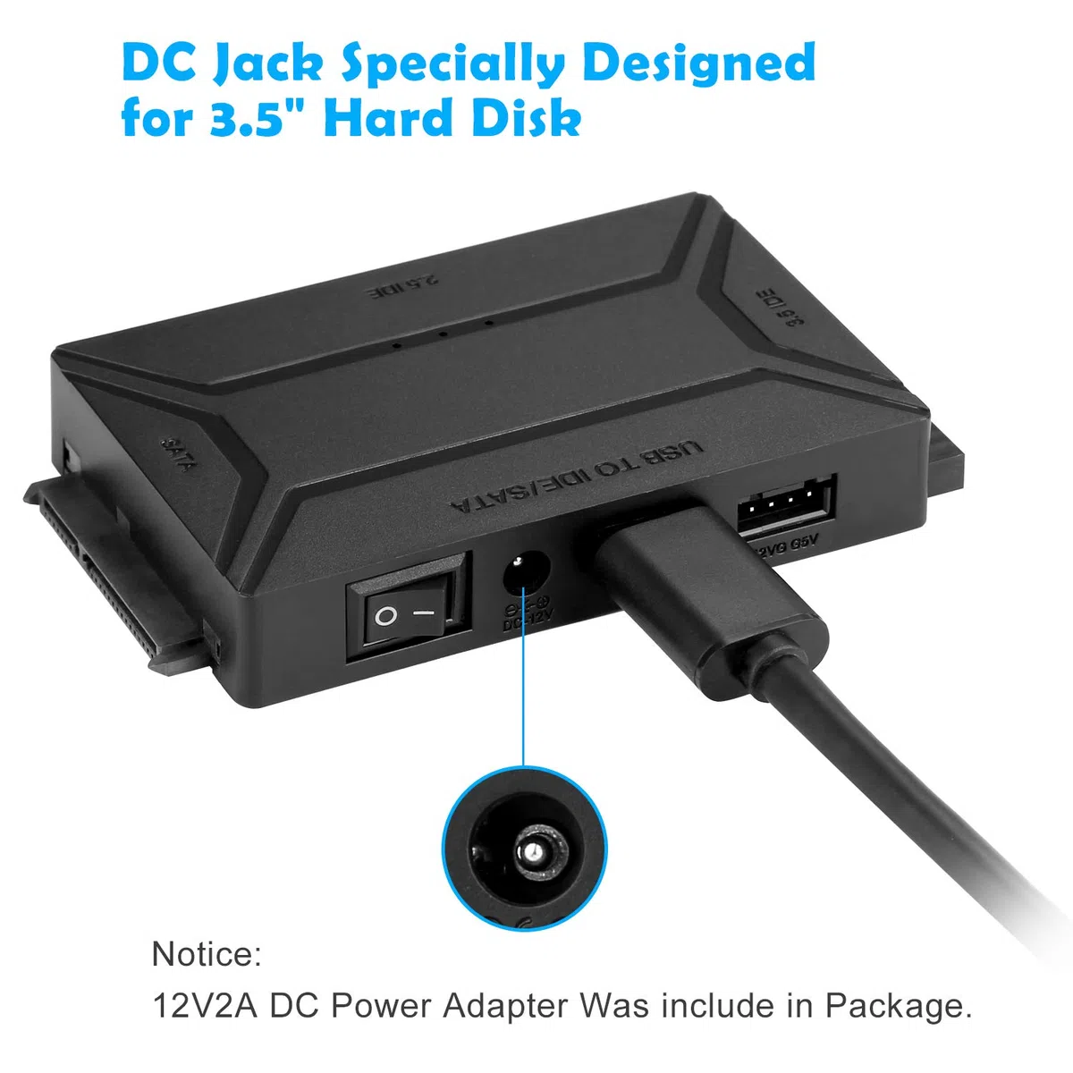 AGPtek USB 3.0 to IDE/SATAConverter, Adattatore Disco Rigido con Power Switch per 2.5"/3.5"SATA /IDE/SSD Disco Rigido, Support4TB, Include 12V 2 Adattatori & Cavo USB 3.0