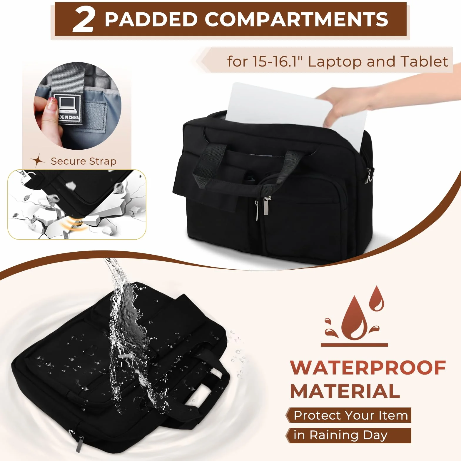 Borsa PC Portatile 15-16,1 Pollici, Borse per Laptop, Borsa a Tracolla per PC, Laptop Custodia, Borse a Tracolla Espandibile per Viaggi/Affari/Scuola/Uomini/Donne