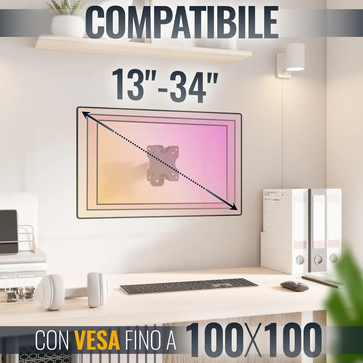 RICOO S3711 Supporto monitor da parete Staffa schermo 13-34 pollici per 13 34 pollici girevole inclinabile fino a 20 kg max VESA 100x100