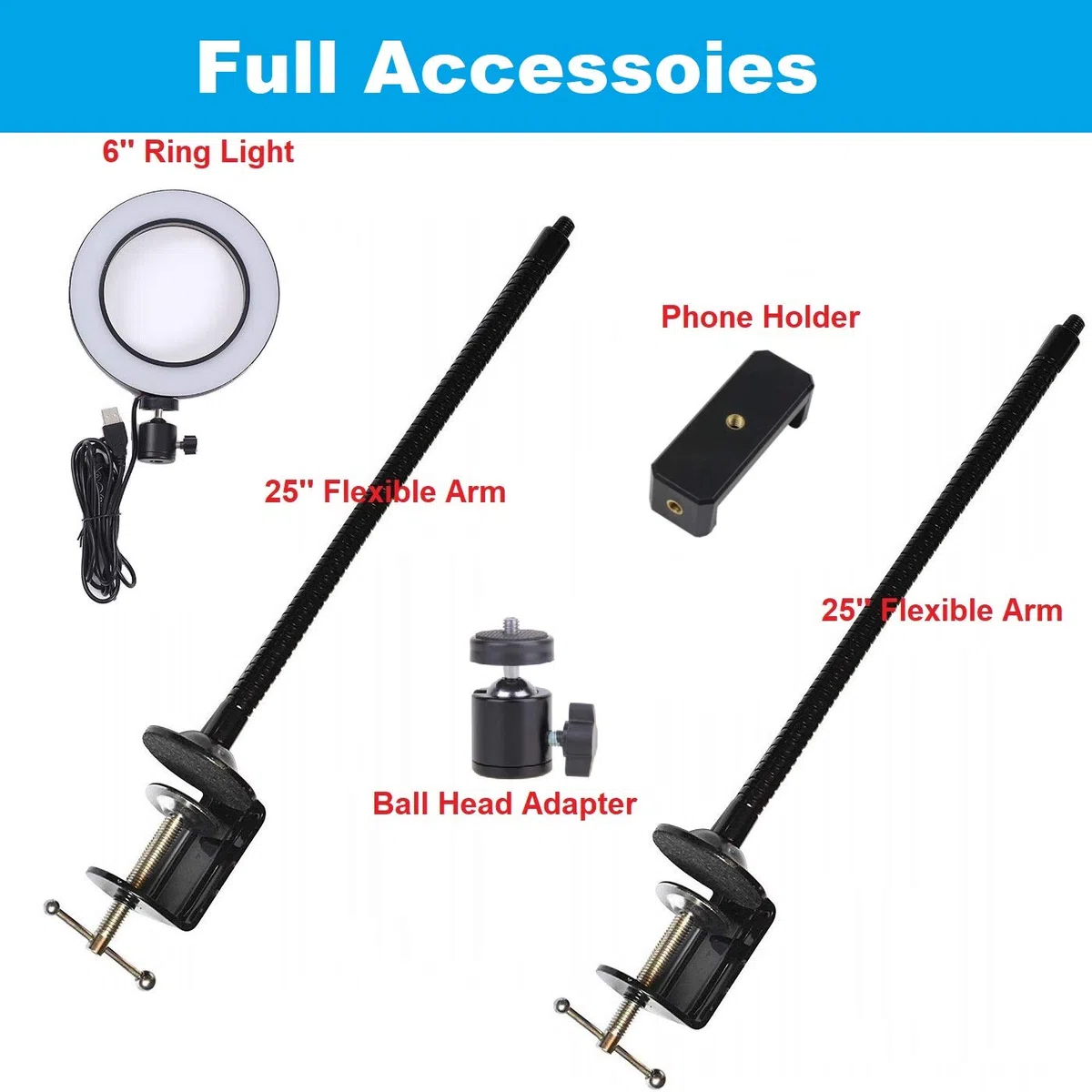 Luce per webcam streaming, supporto per webcam con anello luminoso da 20 cm, kit di montaggio per Logitech Streamcam C920s C920 C922x C922 C930e C930 C925e C615 Brio, doppio