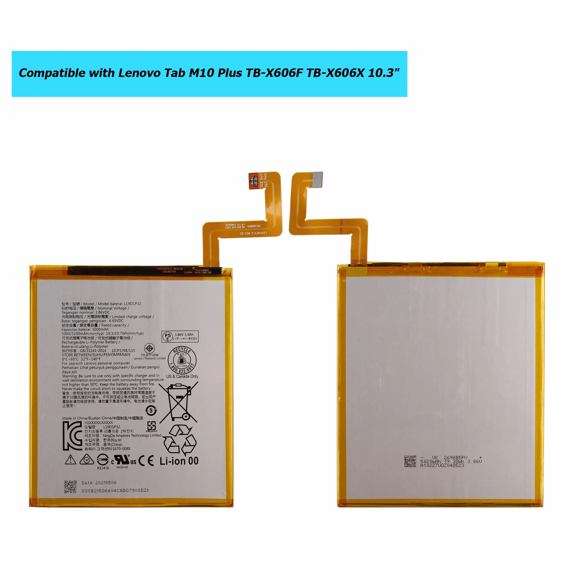 Batteria L19D1P32 per Lenovo Tab M10 Plus TB-X606F TB-X606X 10.3" con toolkit
