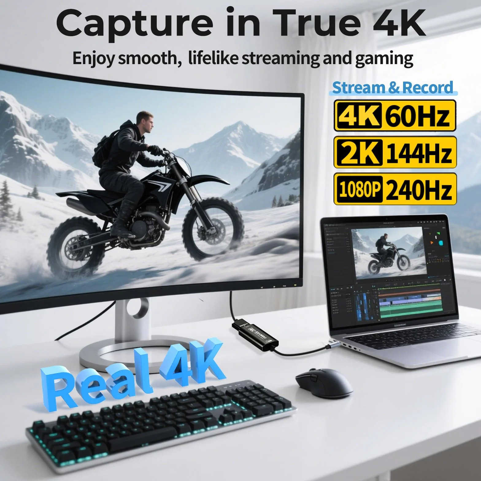Guermok Scheda di acquisizione HDMI 4K @ 60FPS, 1080P @ 240FPS USB 3.0 HDMI a USB A/C Scheda di acquisizione video per streaming, funziona con Pad, Switch 2/1, PS4/5, Xbox1, Quest3, Mac OS, Windows