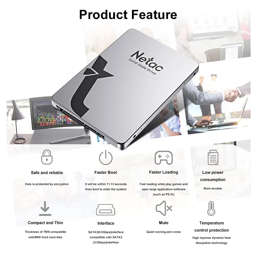 Netac Disco rigido SSD 256 GB, SSD SATAIII da 2,5 '', SSD interno per laptop, velocità di aggiornamento del gioco, grigio argento