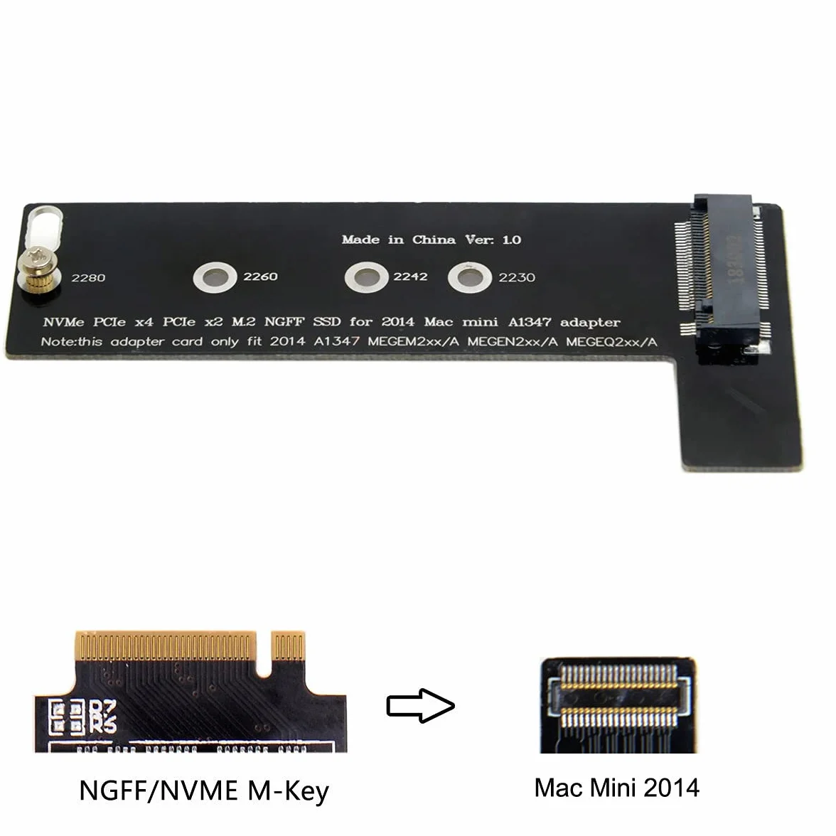 cablecc - Scheda convertitore per SSD M.2 NGFF M-Key NVME, per MacBook Mini 2014 A1347 MEGEN2 MEGEM2 MEGEQ2