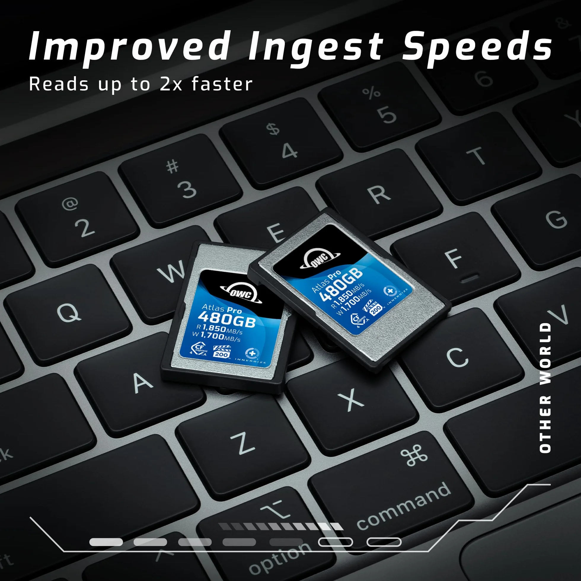 OWC Atlas Pro - Scheda di memoria Cfexpress 4.0 di tipo A ad alte prestazioni, 480 GB, di grado professionale, fino a 1850 MB/s in lettura e 1700 MB/s in scrittura