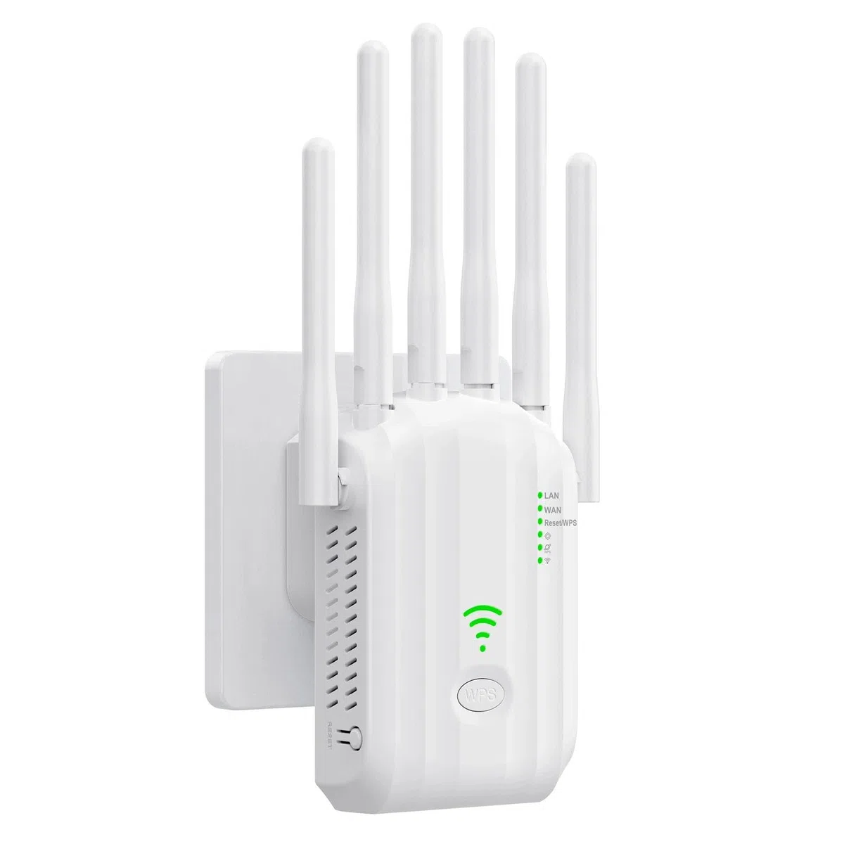 Amplificatore WiFi 1200 Mbps per Casa, Ripetitore Segnale WiFi 2.4GHz/5GHz con 6 Antenne ad Alto Guadagno, Porta LAN Gigabit, Modalità Router/AP, WPS, per Streaming Gaming Online Senza Interruzioni