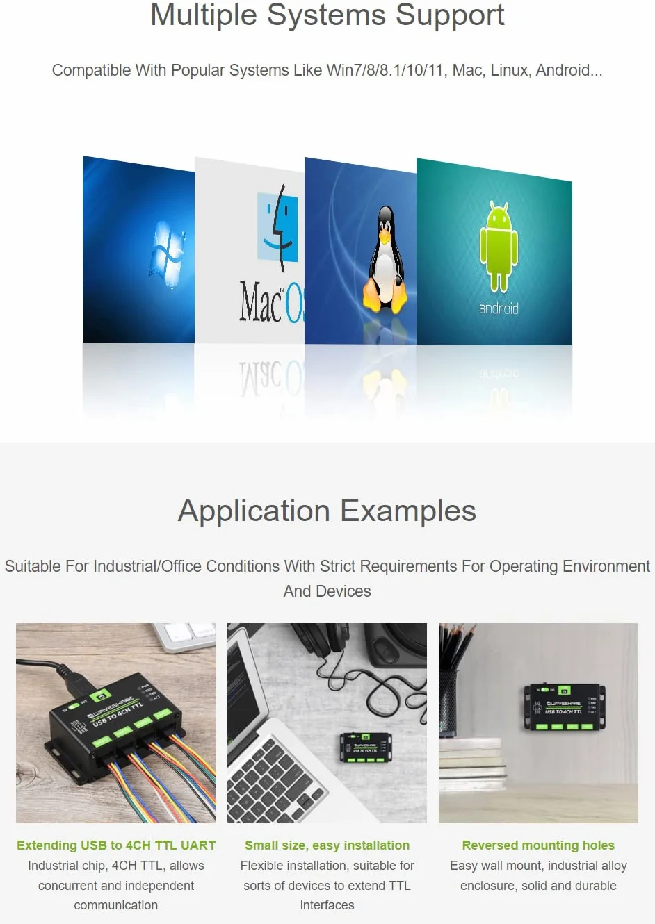 Waveshare USB industriale al convertitore 4CH TTL USB a UART con multi circuiti di protezione multi supporto dei sistemi