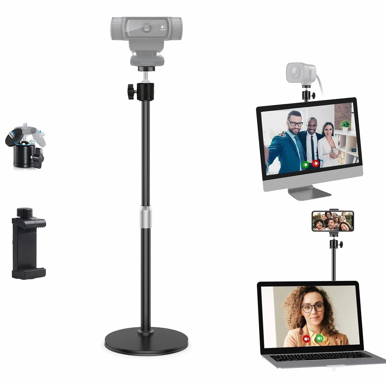 Supporto per webcam da scrivania compatibile con Logitech Brio C920 C922 C930 C925 C615 Streamcam webcams, compatibile con iPhone e Samsung telefoni cellulari