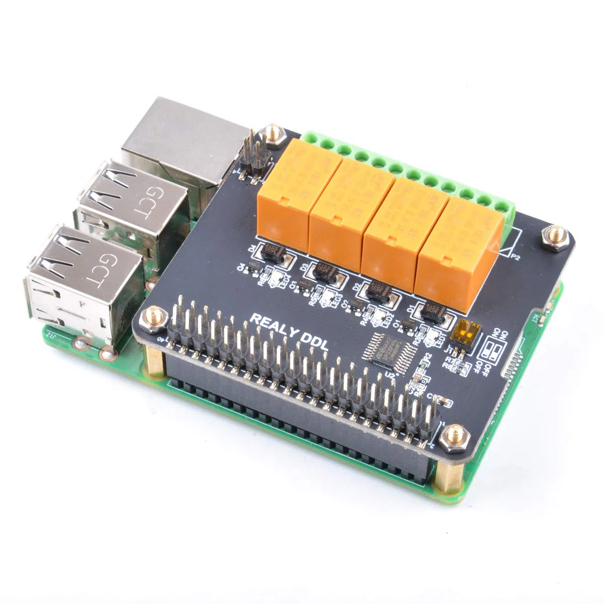 GeeekPi Raspberry Pi Scheda di espansione Modulo relè a 4 canali Modulo relè di Potenza per Raspberry Pi 3B+/3B/2B & Raspberry Pi 4 Modello B (Nessuna Programmazione Richiesta/programmabile)
