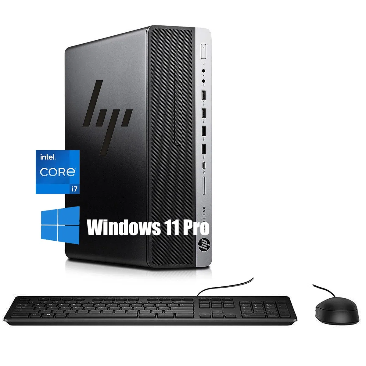 HP EliteDesk 800 G3 SFF Workstation Desktop PC, Intel Core i7-7700T, 8GB RAM, 256GB SSD, WiFi, Bluetooth, Tastiera US QWERTY, Windows 11 Pro (Ricondizionato)