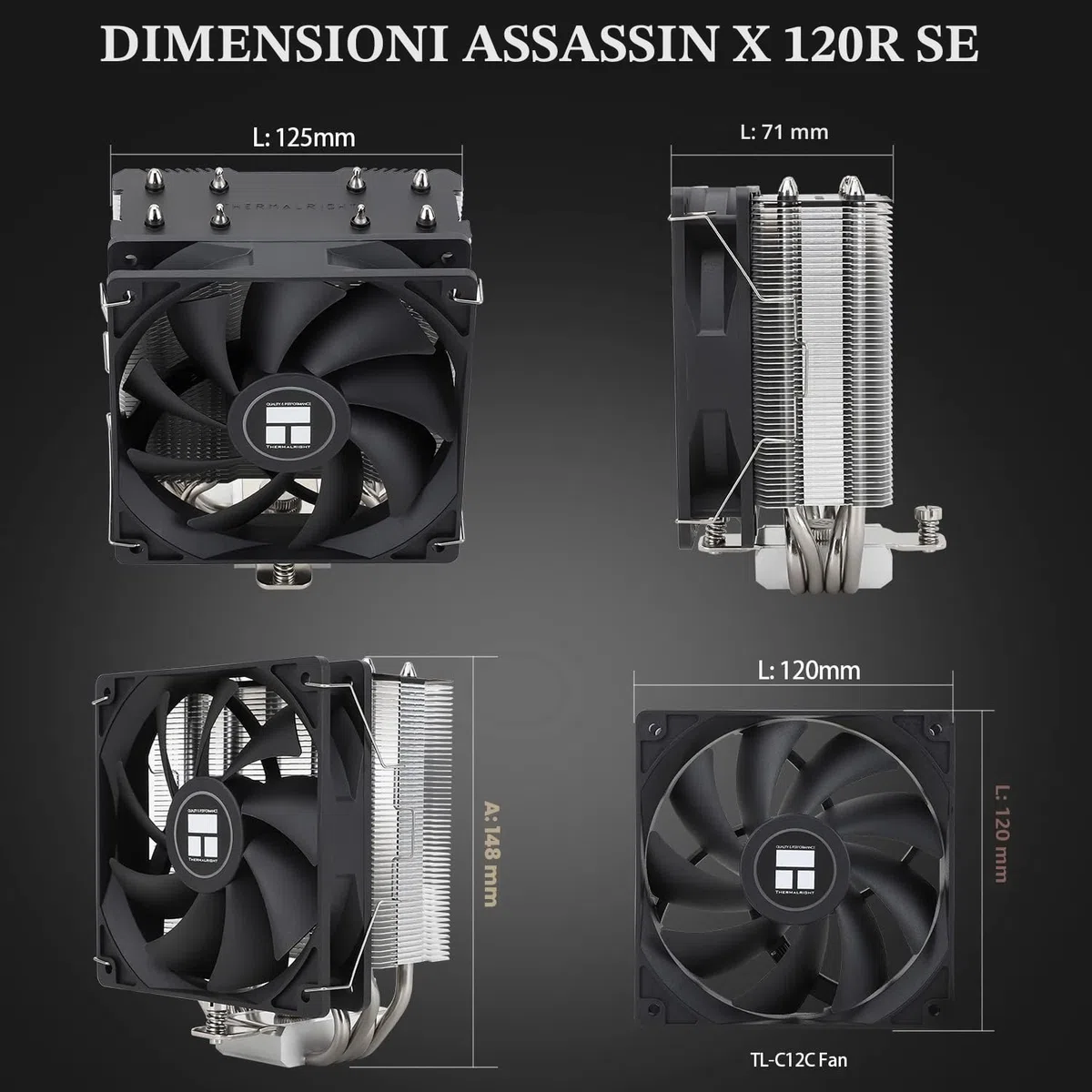 TR Assassin X 120R SE - Raffreddatore d'aria per CPU, 4 tubi di calore con ventola PWM 120 mm, altezza 148 mm, raffreddamento CPU per computer AMD AM4 AM5/Intel 1700/1150/1151/1200