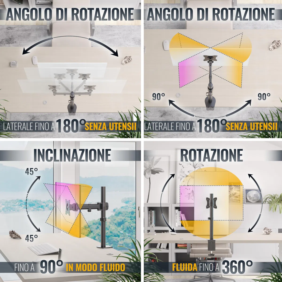 RICOO TS5611 Supporto monitor da scrivania 13-34 pollici per 13 30 34 pollici girevole inclinabile fino a 8 kg max VESA 100x100