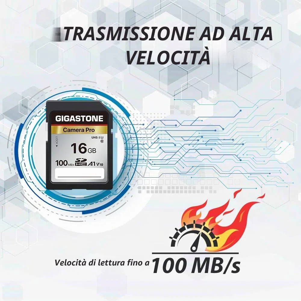 GIGASTONE Scheda SD 16GB, Set da 5, 4K Camera Pro, V10, Scheda Memoria 16 GB SDHC, Velocità fino a 100MB/s Compatibile con Canon Nikon Sony Camcorder, V10 UHS-I Classe 10 per video 4K UHD